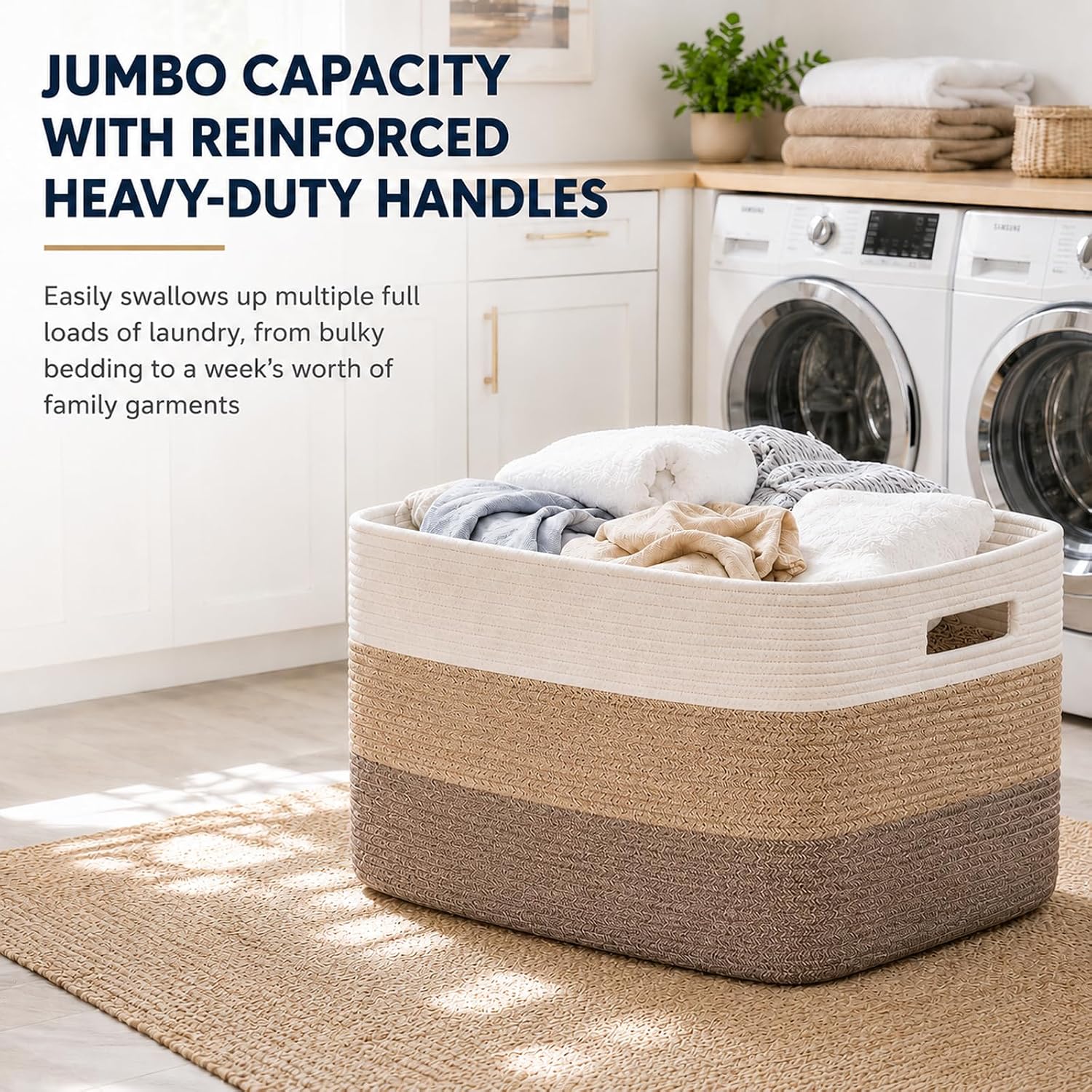 OIAHOMY Large Blanket Basket, 22”x17”x12” Laundry Baskets, Nursery Blanket Storage Living Room, Toy Storage With Handle, Rectangle Woven Baskets-Gradient Yellow - Image 3