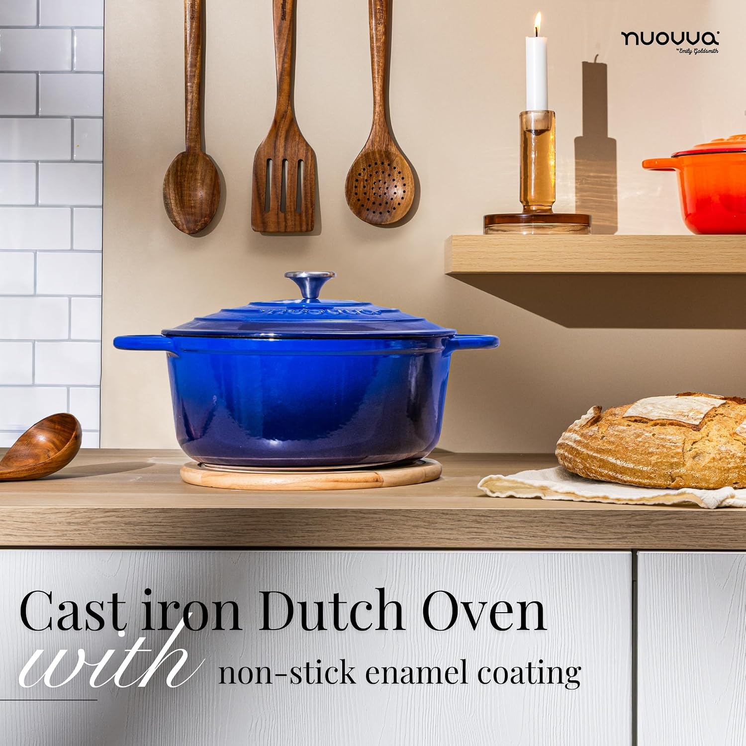 Nuovva Enamelled Cast Iron Dutch Oven Pot with Lid-6.4 Quart Non Stick Casserole Pot-Heavy Duty & Oven Safe up to 500° F for Bread Baking, Braising, Stews, Roasting - 28cm Dark Blue - Image 4