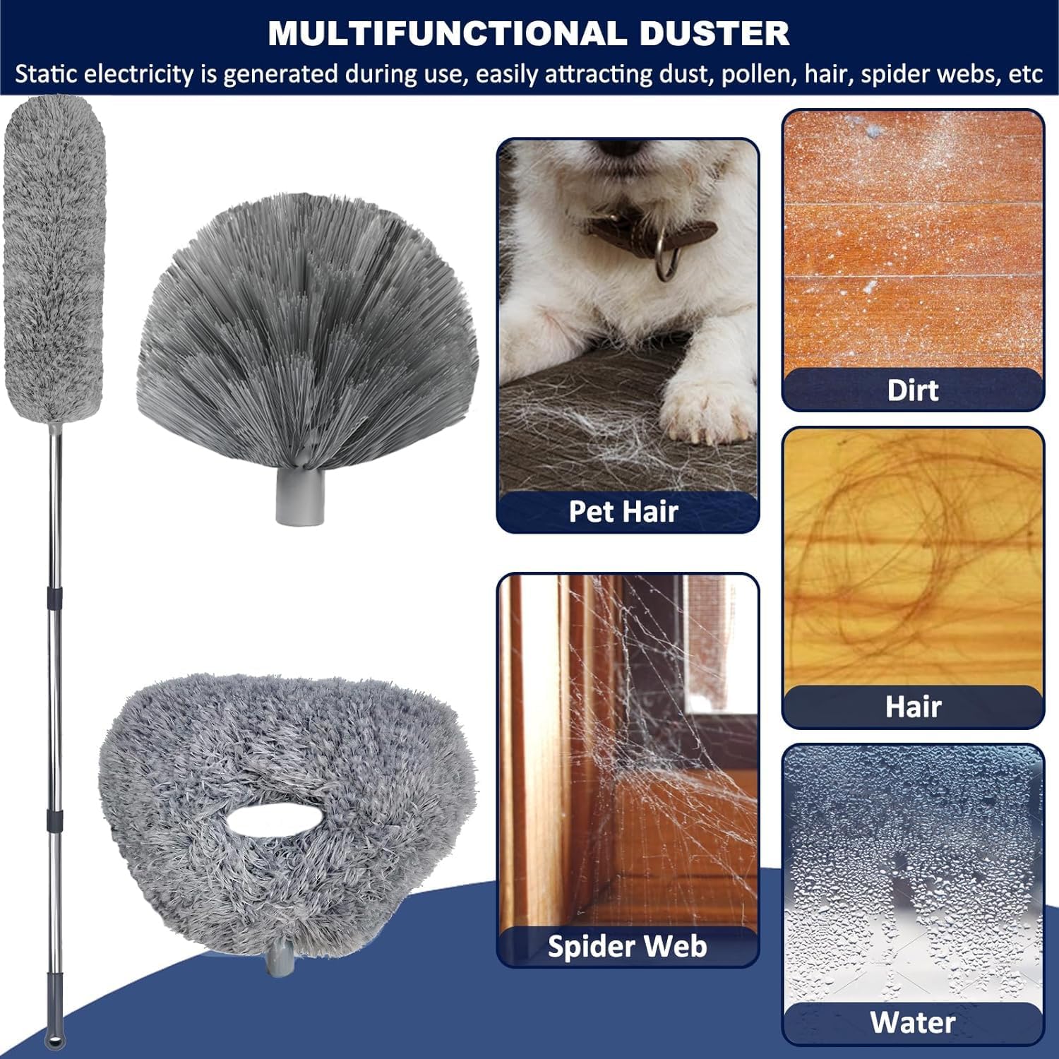 20+ Ft High Reach Ceiling Fan Duster & Cobweb & Corner Brush Duster with 3-14 ft Spliceable Pole Microfiber Feather Duster for Spider Web, High Ceiling, Blinds, Furniture Cleaning Tool Kit - Image 3