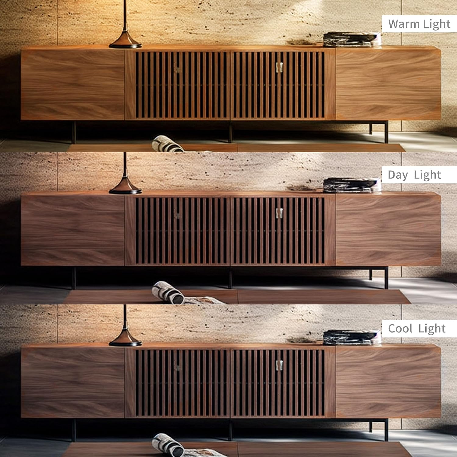Mid Century Modern TV Stand with 4 Doors, 94.48 Inch Wide Entertainment Center TV Console for Living Room Bedroom, Media Console TV Cabinet with Storage Walnut - Image 9