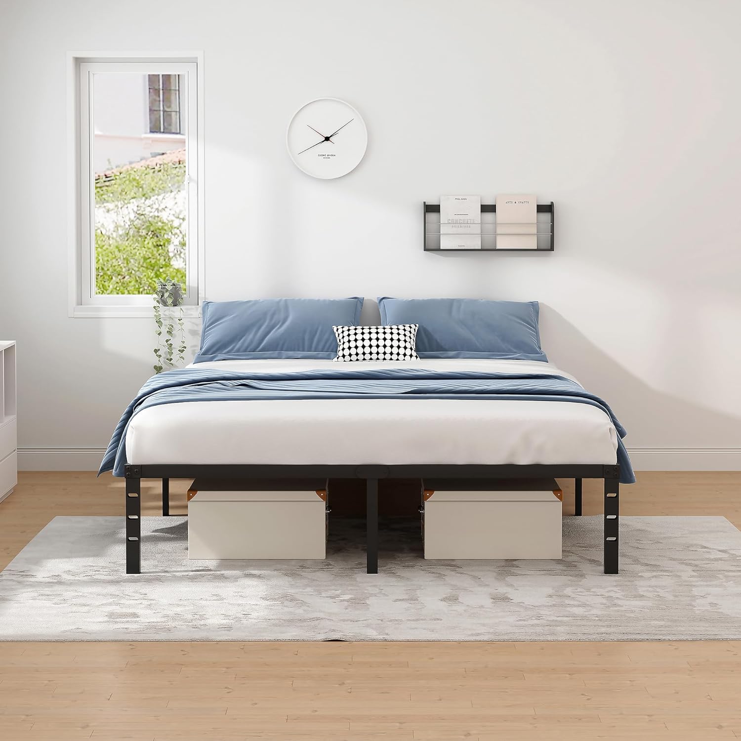 NEW JETO Metal Bed Frame,Queen Size Bed Frame with Storage Space,Heavy Duty Sturdy Mattress Foundation,Easy Assembly,No Box Spring Needed, Black,14 Inch,Queen - Image 2