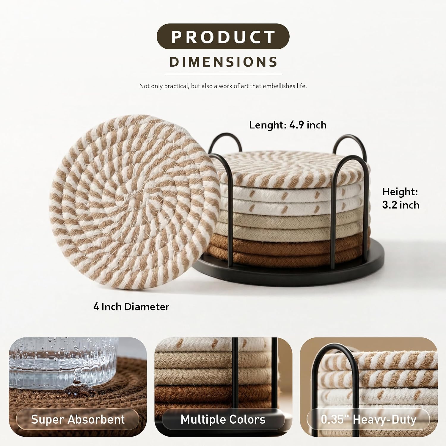 Lazebox Coasters Set of 8 for Drinks, 4 Inch Large Coasters for Coffee Table, Tabletop Protection for Hot & Cold Drinks, Versatile Coasters for Home Decor, Non-Slip & Easy to Clean, Coffee - Image 4