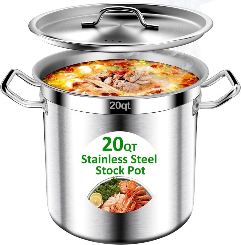 Stainless Steel Stock Pot，20QT Large Stock Pot with Lid for Boiling Cooking Soup Stew Canning, Heavy Duty Tri-Ply Bottom for Boiling Cooking Soup Stew Canning Cooking Pots, Cookware Sauce Pots
