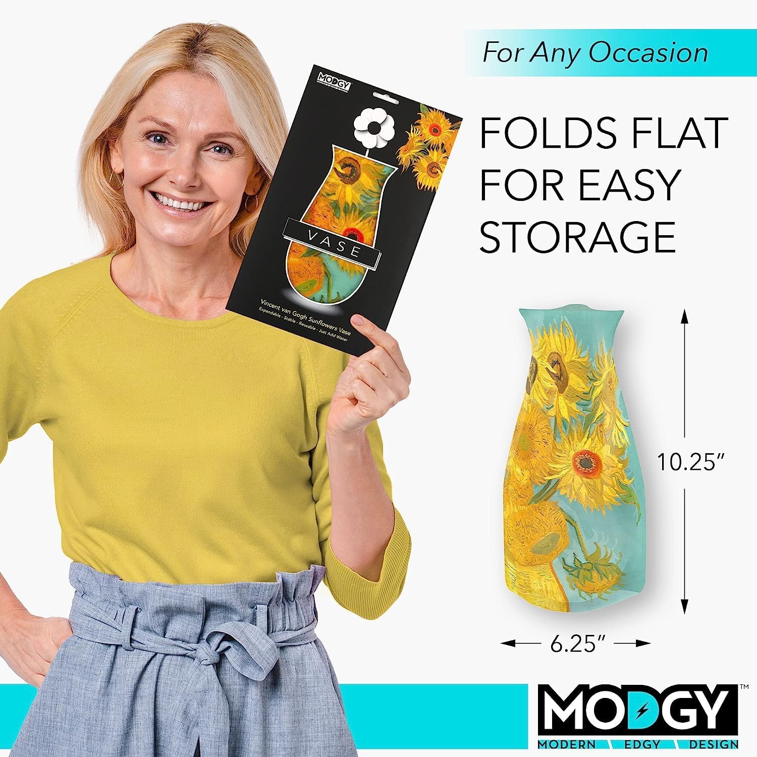 Collapsible and Expandable Plastic Flower Vase, Unbreakable, Foldable, Decorative Modern Centerpieces, Table Decorations, Van Gogh Sunflowers, 1 Pack - Image 6