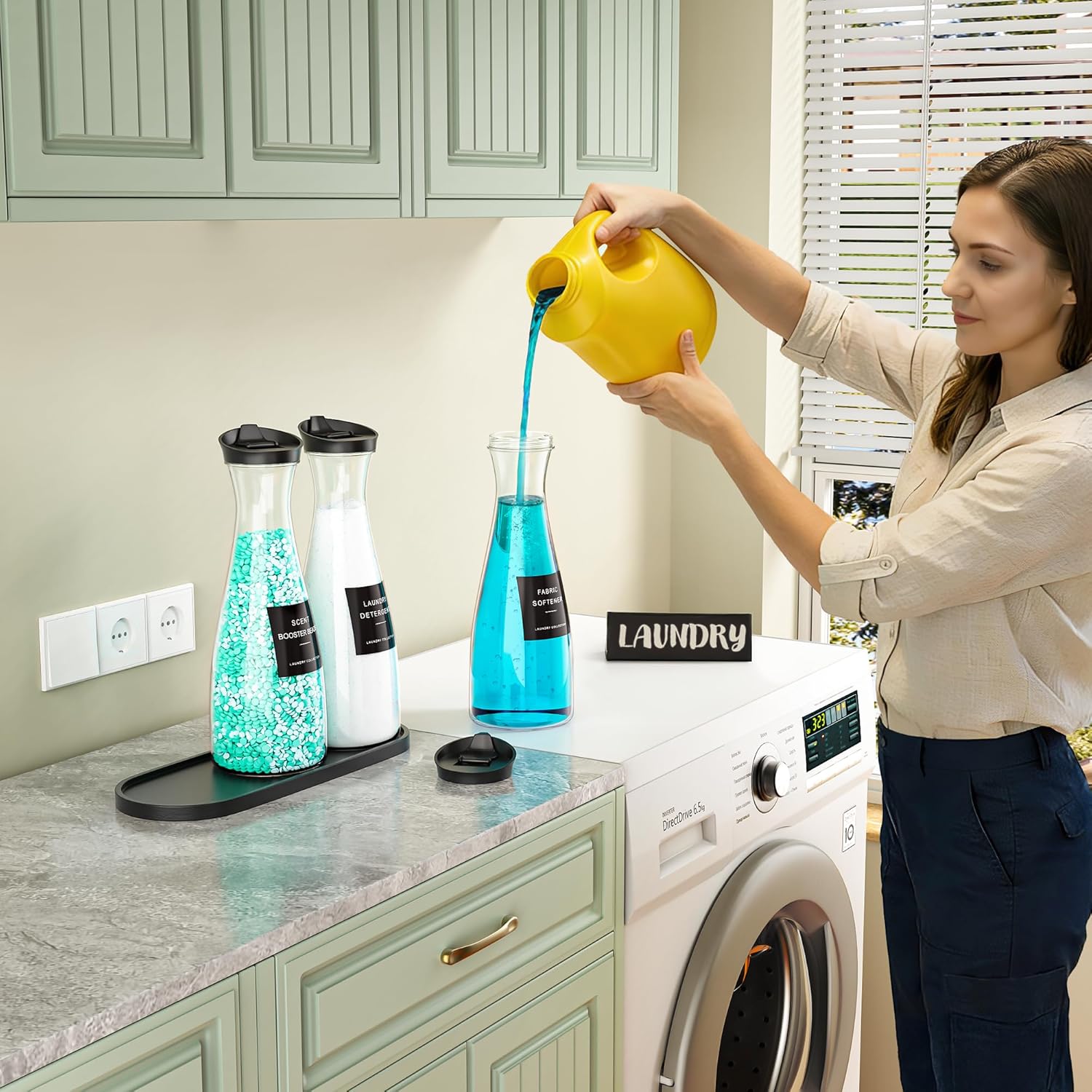 3 Pack Laundry Detergent Dispenser Container, 54OZ Laundry Soap Dispenser | with Tray, Black Laundry Room Organization for Powder, and Fabric Softener - Image 7