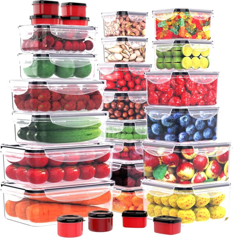 56 PCS Food Storage Containers with Lids Airtight (28 Boxes - 28 Lids) | Plastic Container for Pantry Stackable Kitchen Organization-Microwave Dishwasher,Freezer Safe 100% Leak Proof