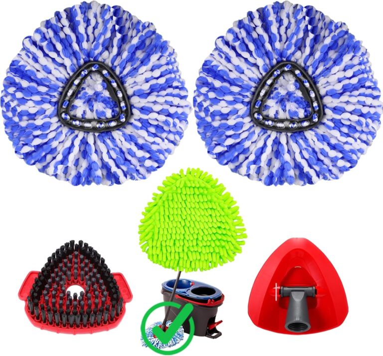 Spin Mop Replacement Head for O Cedar RinseClean 2 Tank System, 2 Microfiber Mop Head Refills, 1 Chenille Mop Pads,1 Upgrade Scrub Brush, 1 Spin Mop Base for Cedar RinseClean Mop