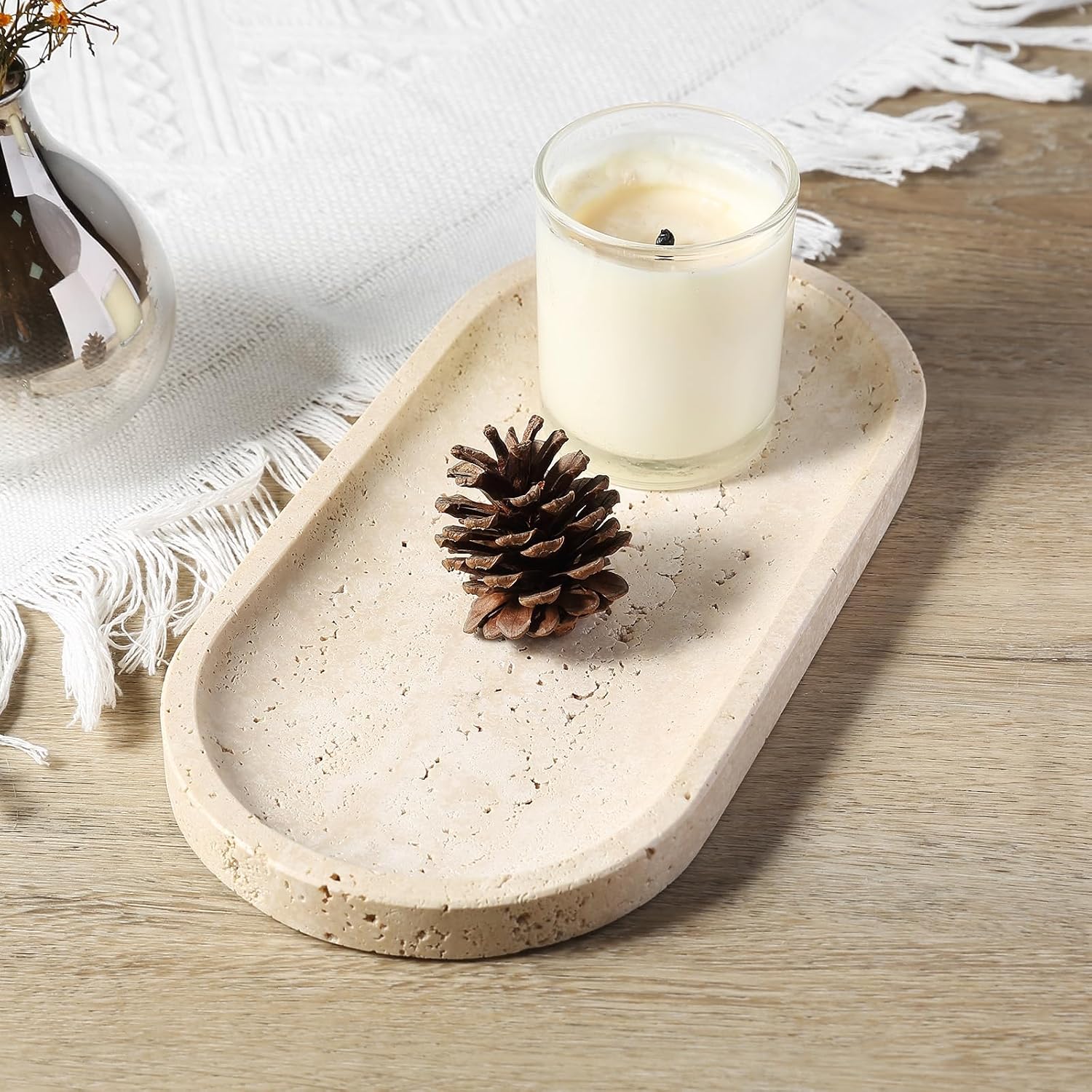 Natural Marble Tray for Bathroom Counter, 10" x 5" Travertine Marble Storage Trays for Perfume, Cosmetics, Jewelry, Vanity Tray Stone Trays for Home, Decorative Tray for Dresser Organizer - Image 6