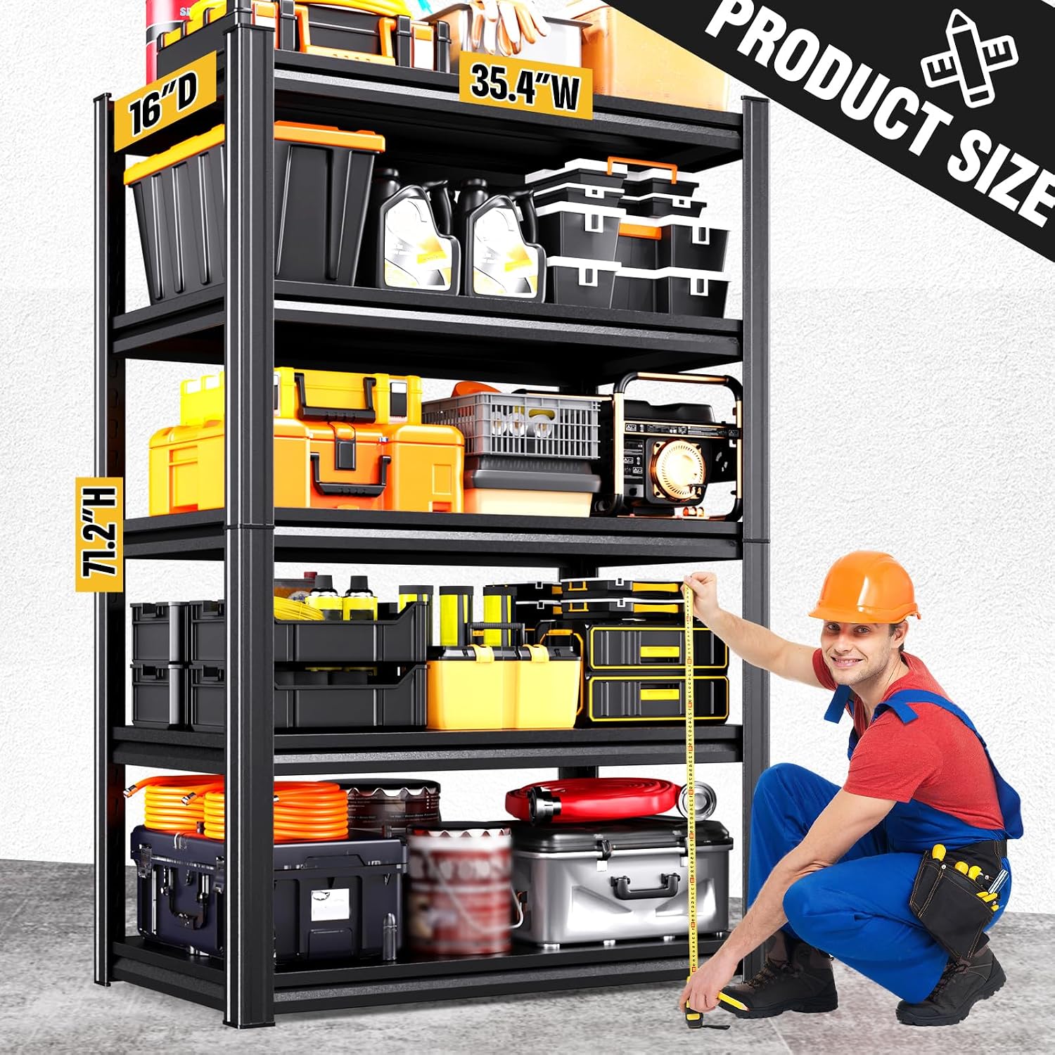 Heavy Duty Garage Shelving, 5-Tier Adjustable All Metal Storage Rack for Tools, Storage Bins Utility Steel Shelf for Garage, Warehouse, Basement, Pantry & Workshop, 71" H x 35" W x 16" D - Image 3