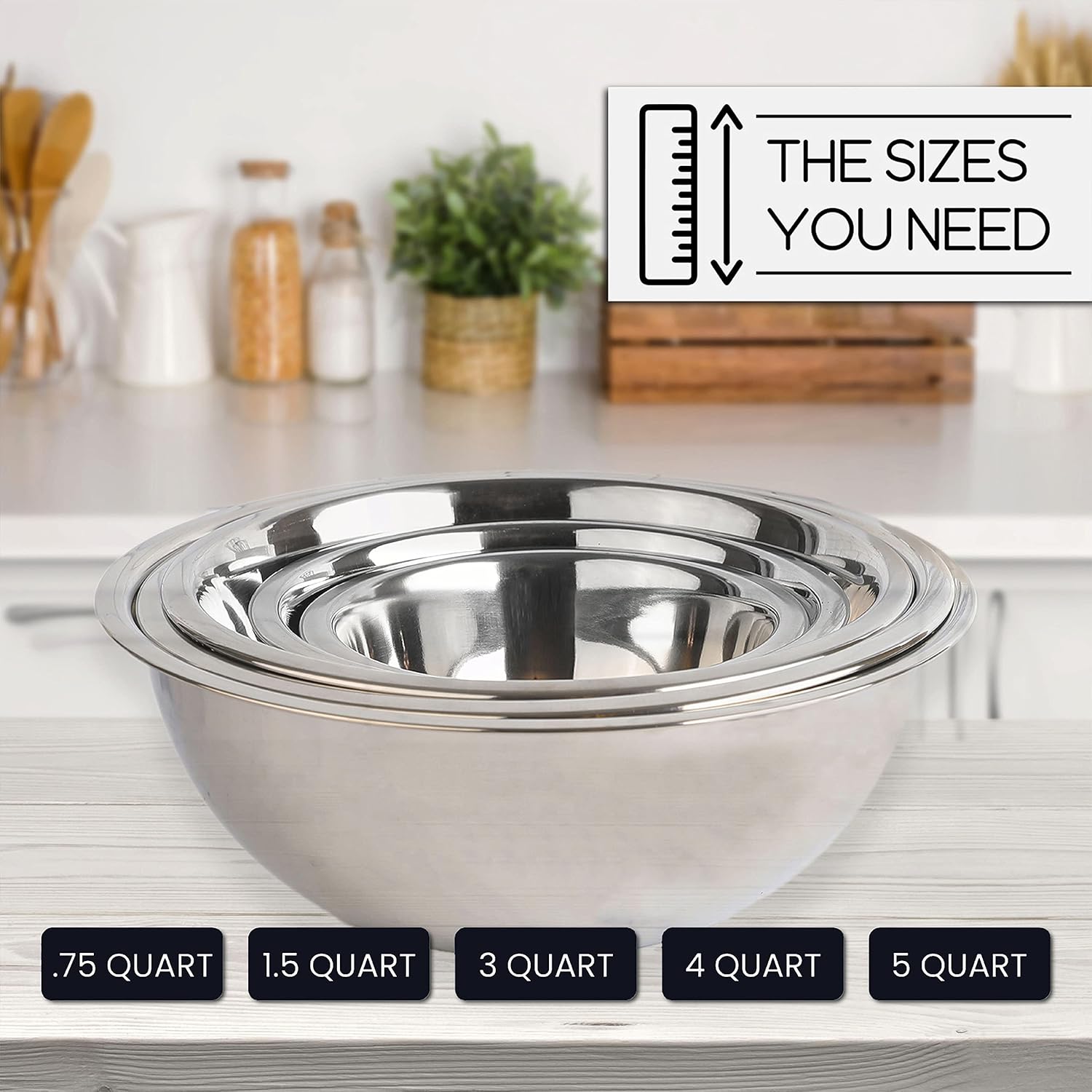 WHYSKO Stainless Steel Mixing Bowls Set, 5-Piece Meal Prep & Food Storage | .75, 1.5, 3, 4 & 5 Quart Metal Mixing Bowls Set for Prep, Serving, Baking & Food Storage, Ecofriendly, Dishwasher Safe - Image 6