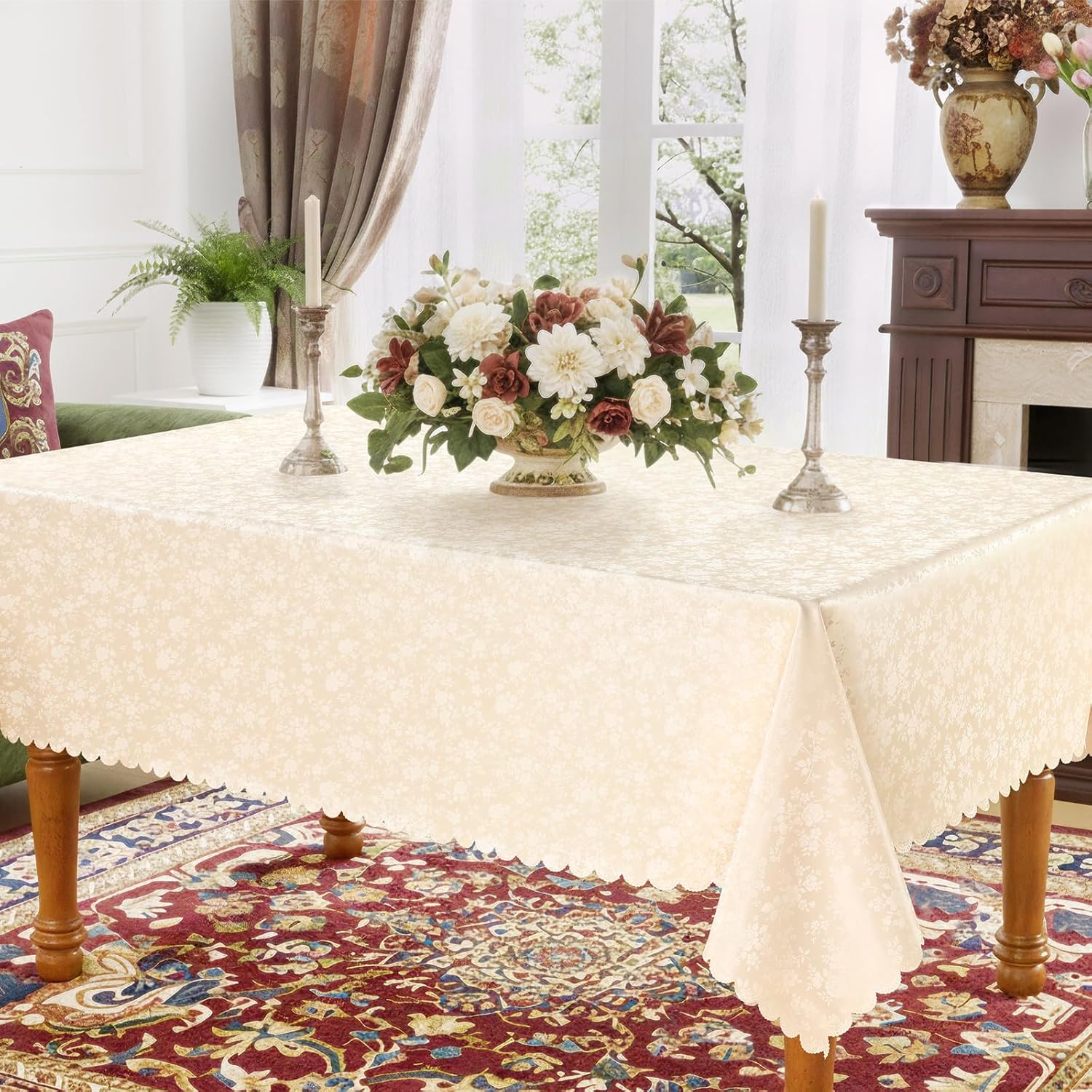 Smiry Rectangle Table Cloth, Waterproof Heavy Duty Vinyl Tablecloths, Wipeable Washable Table Cover for Kitchen and Dining Room (Beige, 60" X 84") - Image 2