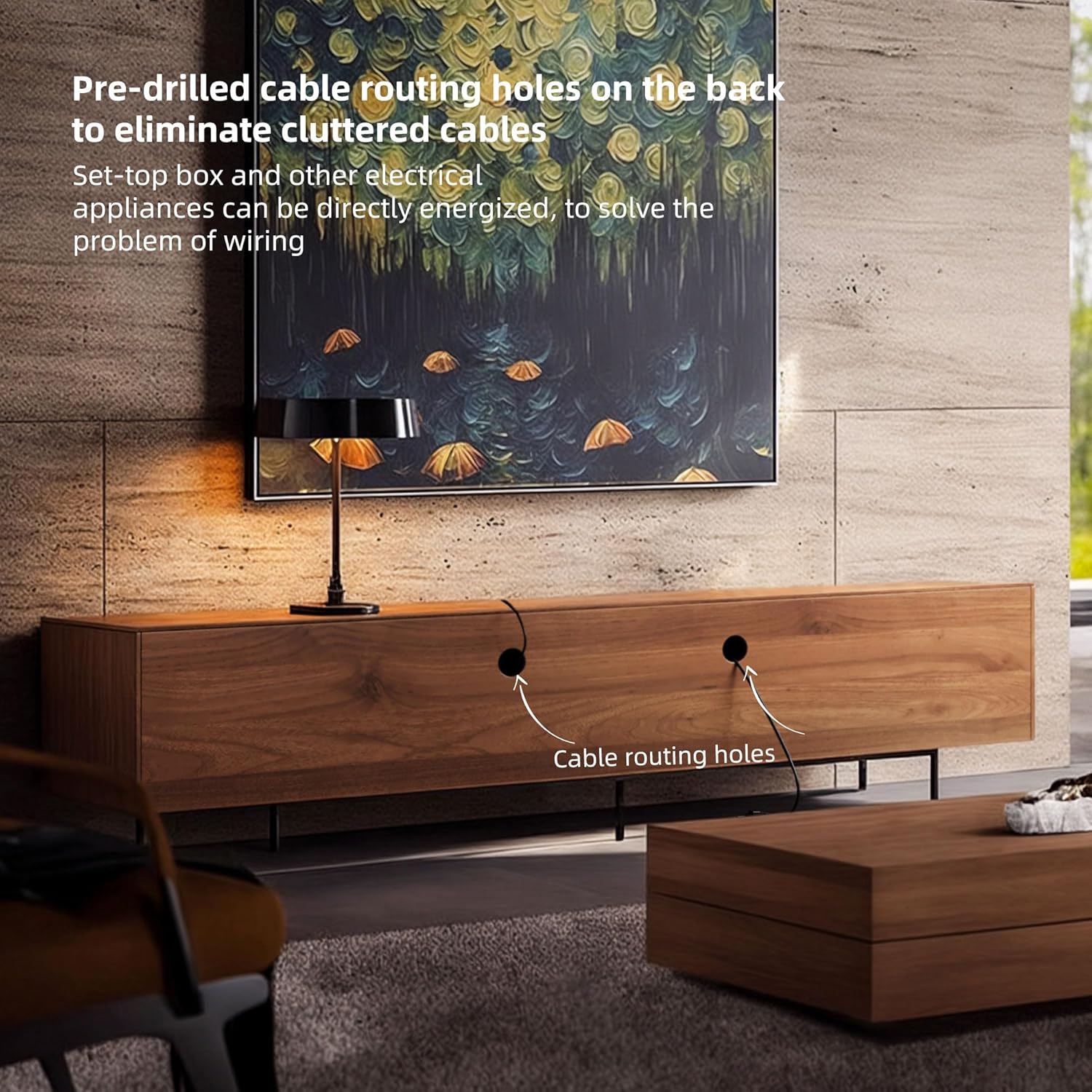 Mid Century Modern TV Stand with 4 Doors, 94.48 Inch Wide Entertainment Center TV Console for Living Room Bedroom, Media Console TV Cabinet with Storage Walnut - Image 6