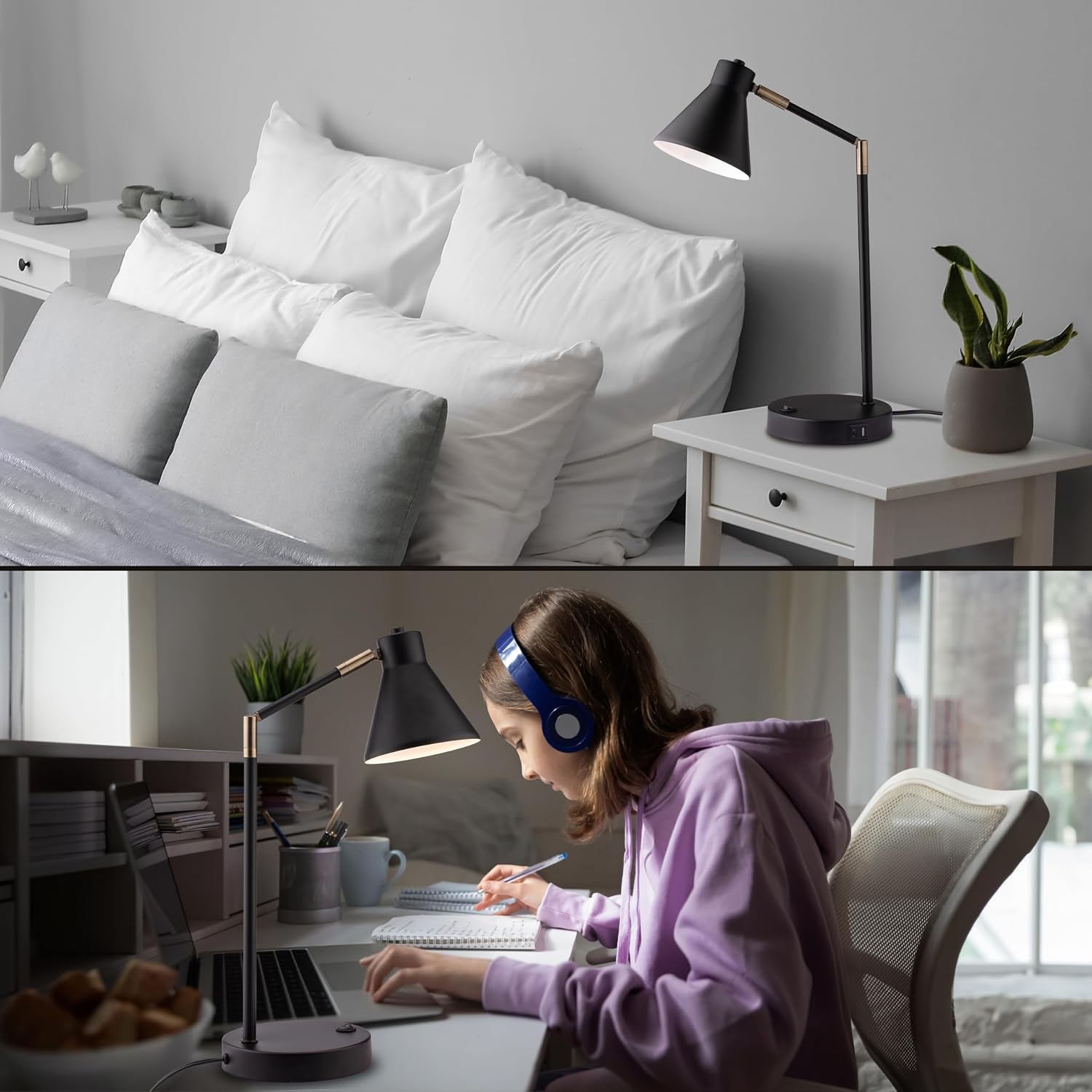 O'Bright Astrum - LED Desk Lamp with Dual USB Charging Ports, 100% Metal, 270 Degree Swivel Arms, Soft White Light (3000K), Bedside & Home Office Table Lamp, ETL Listed, Black - Image 7