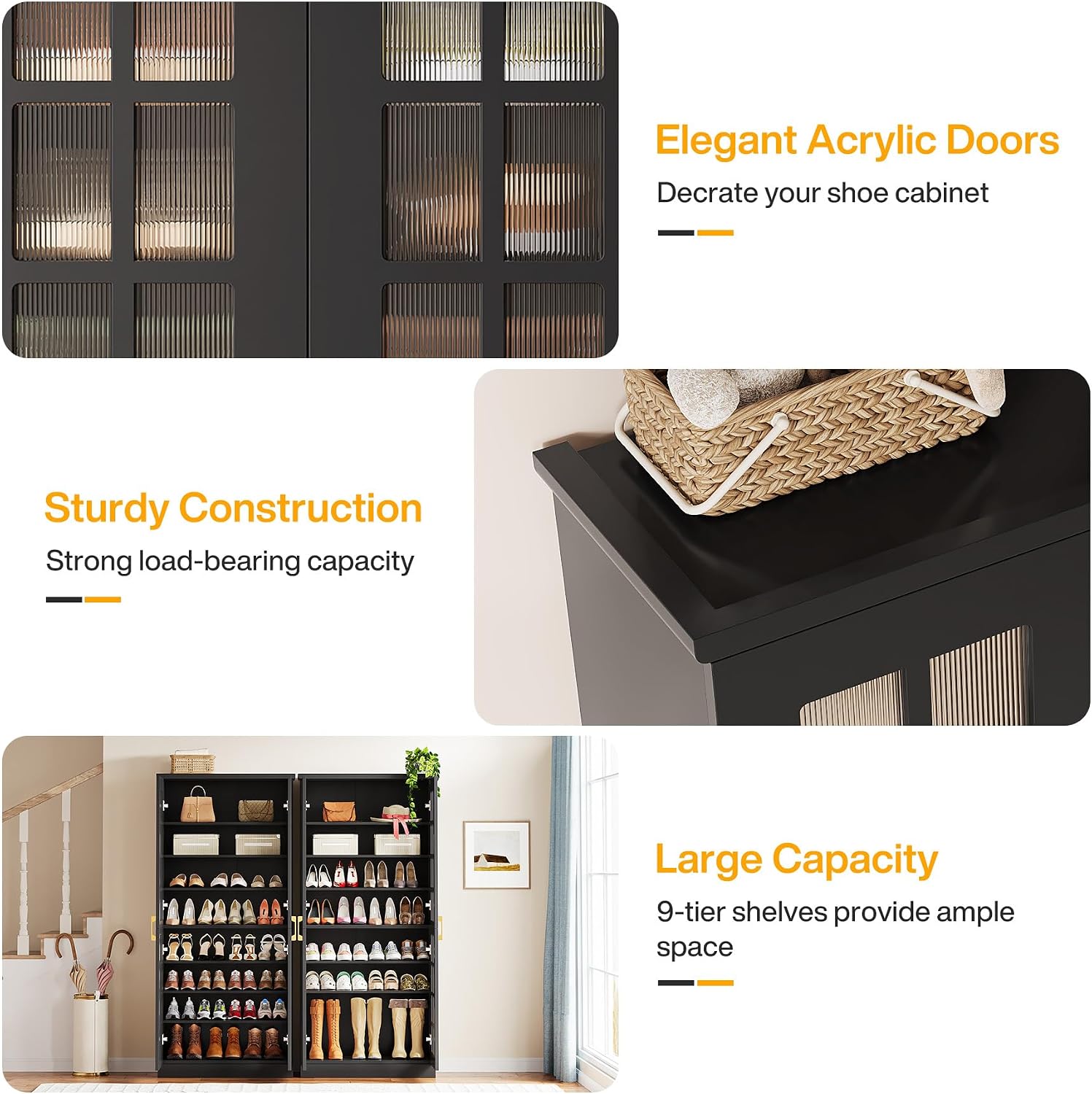 Tribesigns Tall Shoe Cabinet with Doors, 8-Tier Modern Shoe Storage Cabinet | Shoe Rack Cabinet with Adjustable Shelves, Stable and Sturdy, Tall Shoe Organizer for Entryway, Hallway, Closet, Black - Image 7