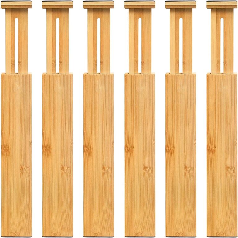 VaeFae 6-Pack Adjustable Bamboo Drawer Dividers, Expandable Drawer Organizer for Kitchen Utensils, Clothes, Bathroom, Office – Fits Drawer Interiors 16.6" to 21.8"