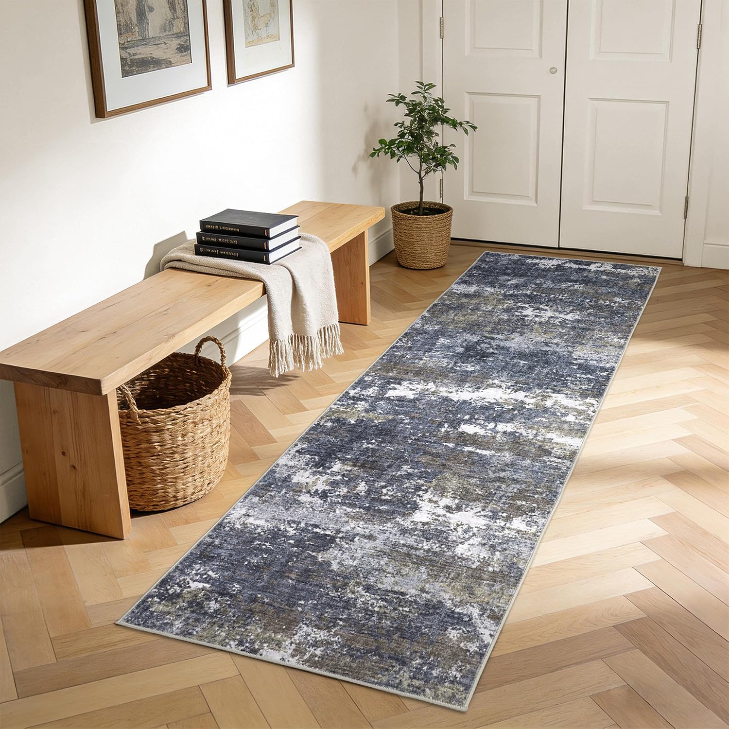 GarveeHome 2x8 Runner Rugs Machine Stain Resistant Abstract Rug Grey Brown | Washable Non-Slip Backing Soft Indoor Runner Carpet for Hallway Bedroom - Image 9