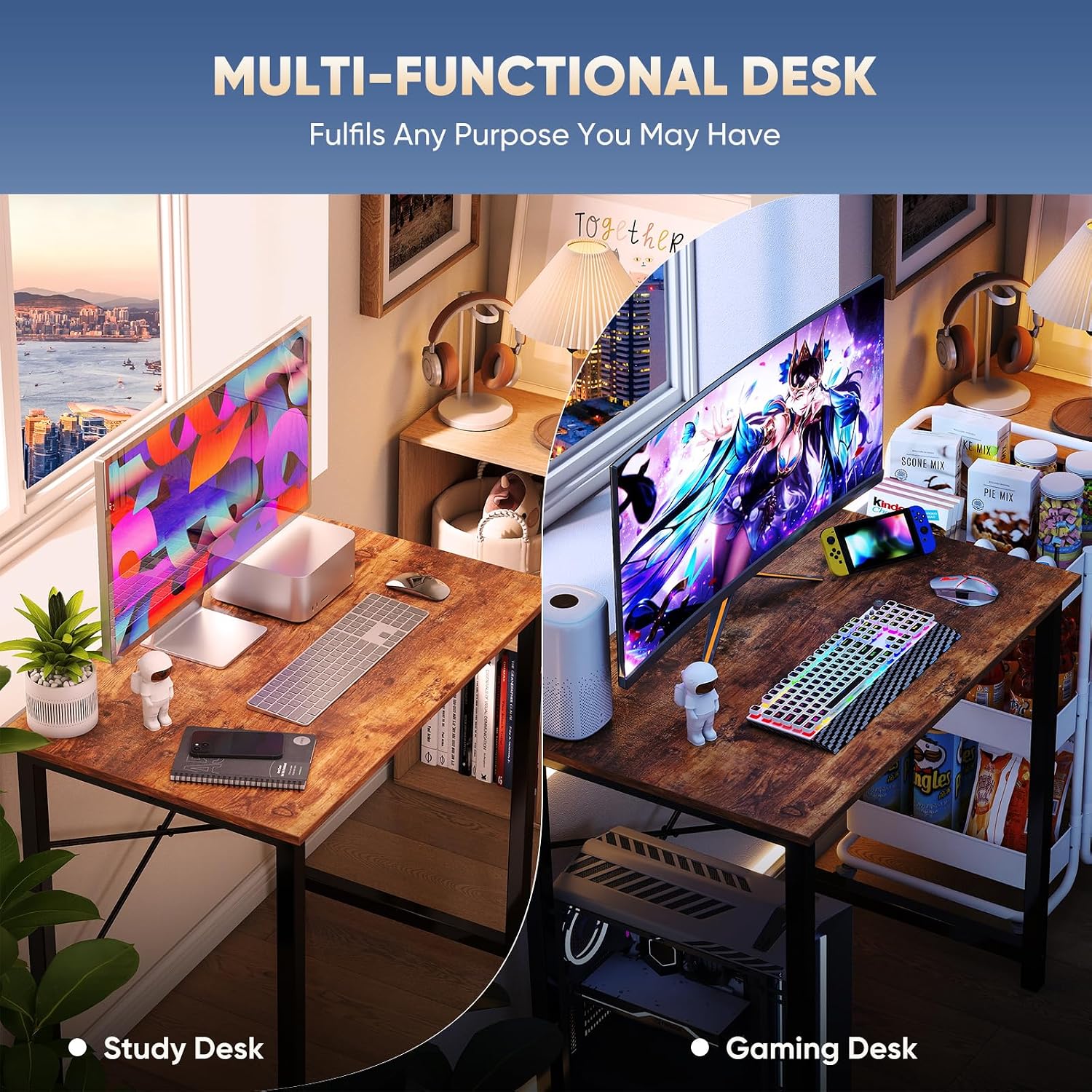 DUMOS 32 Inch Small Computer Desk, Gaming Desks for Home Office Bedroom | Modern Study Writing Work Table, Craft PC Desk Simple Workstation with Reinforcement Structure, Rustic Brown - Image 4