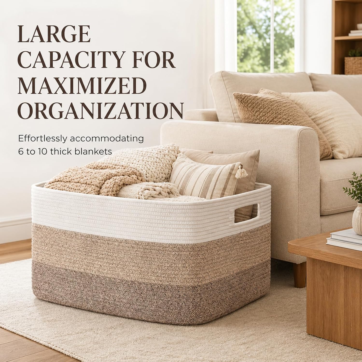 OIAHOMY Large Blanket Basket, 22”x17”x12” Laundry Baskets, Nursery Blanket Storage Living Room, Toy Storage With Handle, Rectangle Woven Baskets-Gradient Yellow - Image 4