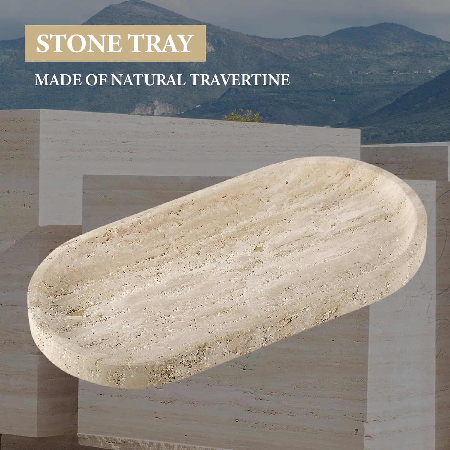 Natural Marble Tray for Bathroom Counter, 10" x 5" Travertine Marble Storage Trays for Perfume, Cosmetics, Jewelry, Vanity Tray Stone Trays for Home, Decorative Tray for Dresser Organizer - Image 3