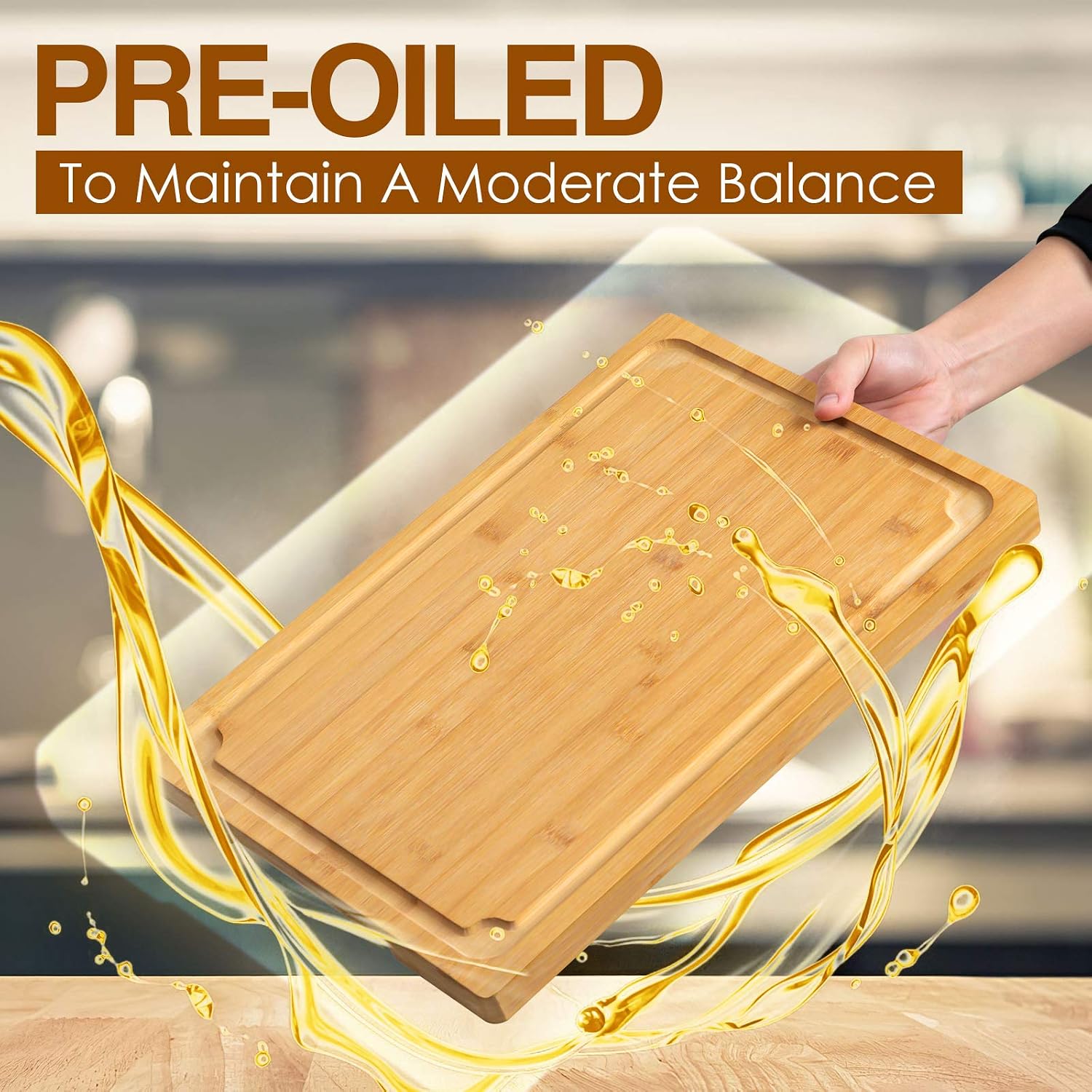 Extra Large Cutting Board, 17.6" Bamboo Cutting Boards for Kitchen with Juice Groove and Handles Kitchen Chopping Board for Meat Cheese board Heavy Duty Serving Tray, XL, Empune - Image 5