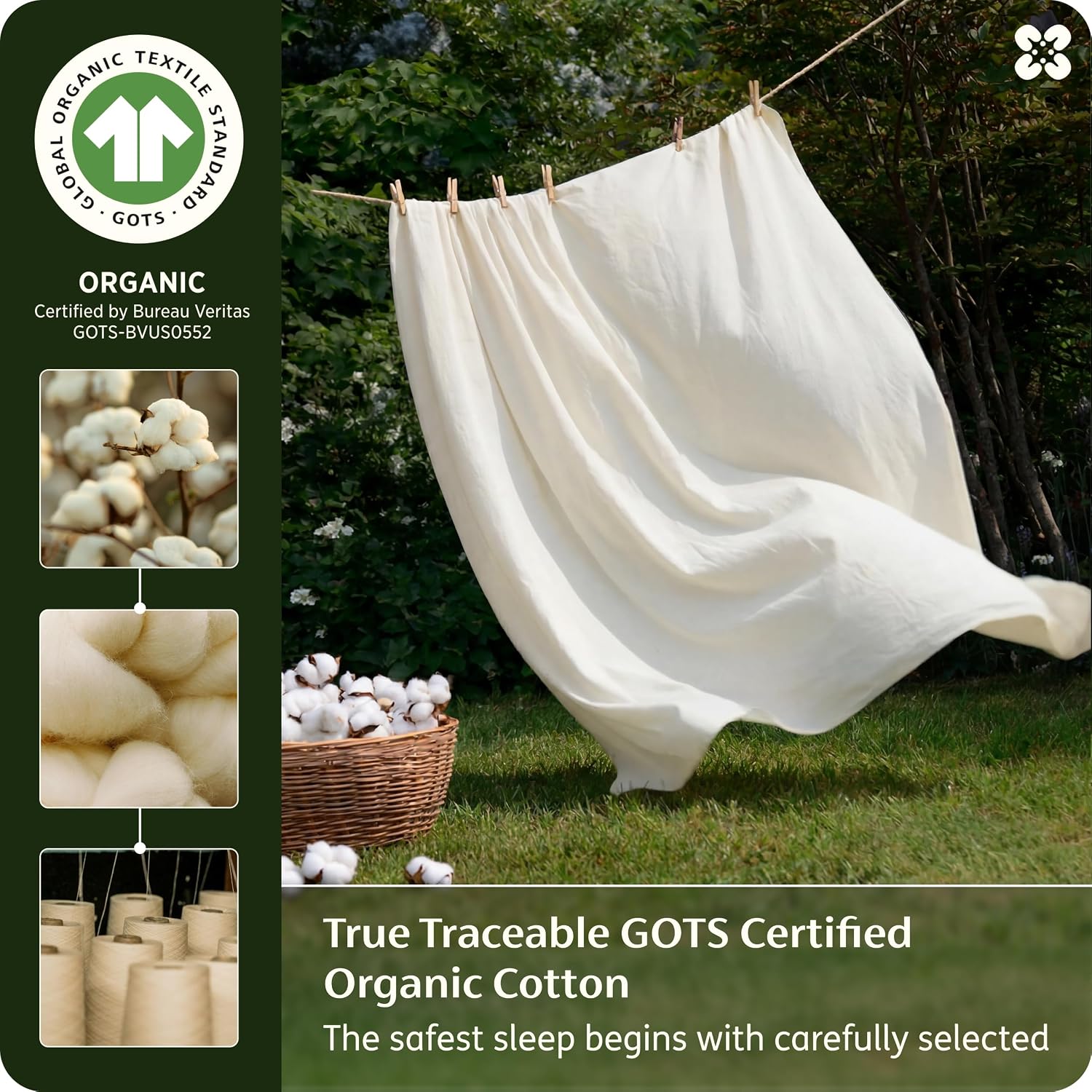 Bedsure PureWoven 100% GOTS Certified Organic Cotton Sheets, Queen Size | Eco-Friendly, 17" Deep Pocket with Corner Straps, Luxury Hotel Soft, Breathable & Durable Sateen Bed Sheets, OEKO-Tex, Ivory - Image 2