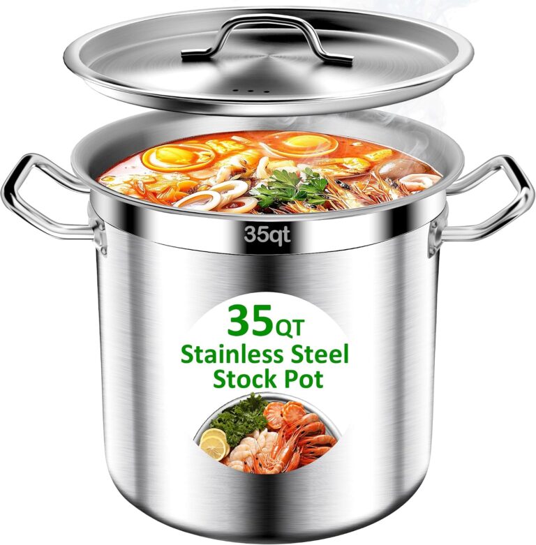 Large Stock Pot-35QT Stainless Steel Stockpot with Lid, Heavy Duty Tri-Ply Bottom Commercial Grade Stock Pot & Stockpots for Boiling Cooking Soup Stew Canning Cooking Pots, Big Stockpot, Deep Cookware