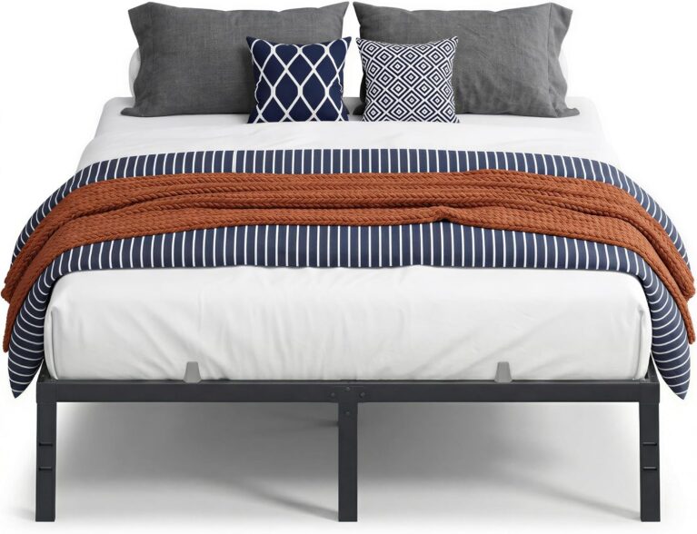 VASAGLE Queen Metal Bed Frame 14 Inches Tall, 1100 lb Weight Capacity, No Box Spring Needed, with Under-Bed Storage, Easy Setup, Heavy-Duty Platform Bed, Mattress Retainers, Matte Black URMB651BD02S