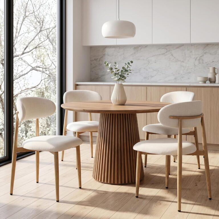 UVV Dining Chairs Set of 4, Metal Kitchen Chairs with Modern Fabric Upholstered for Dining Room, Beige