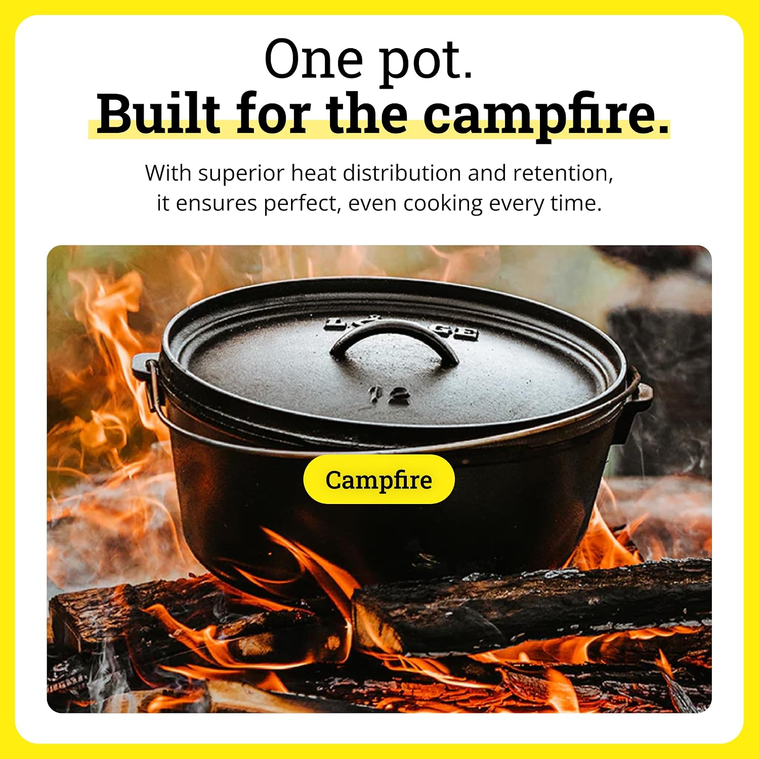 Lodge Seasoned Cast Iron Camp Dutch Oven with Lid - 8 Quart - Dual Handles - Seasoned Cast Iron Cookware with Steel Handle & Strong Lid for Heavy- Duty Camping Cookware - Image 4