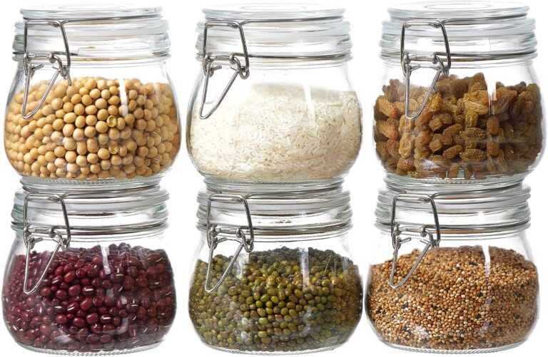 6 Pack 17oz Food Storage Jars with Airtight Lids, Preserving Seal Wire Clip Fastening Glass Containers, Canisters for Kitchen Organization, Flour, Cereal, Pasta, Sugar, Beans, Pickling Jars (17 Oz*6)