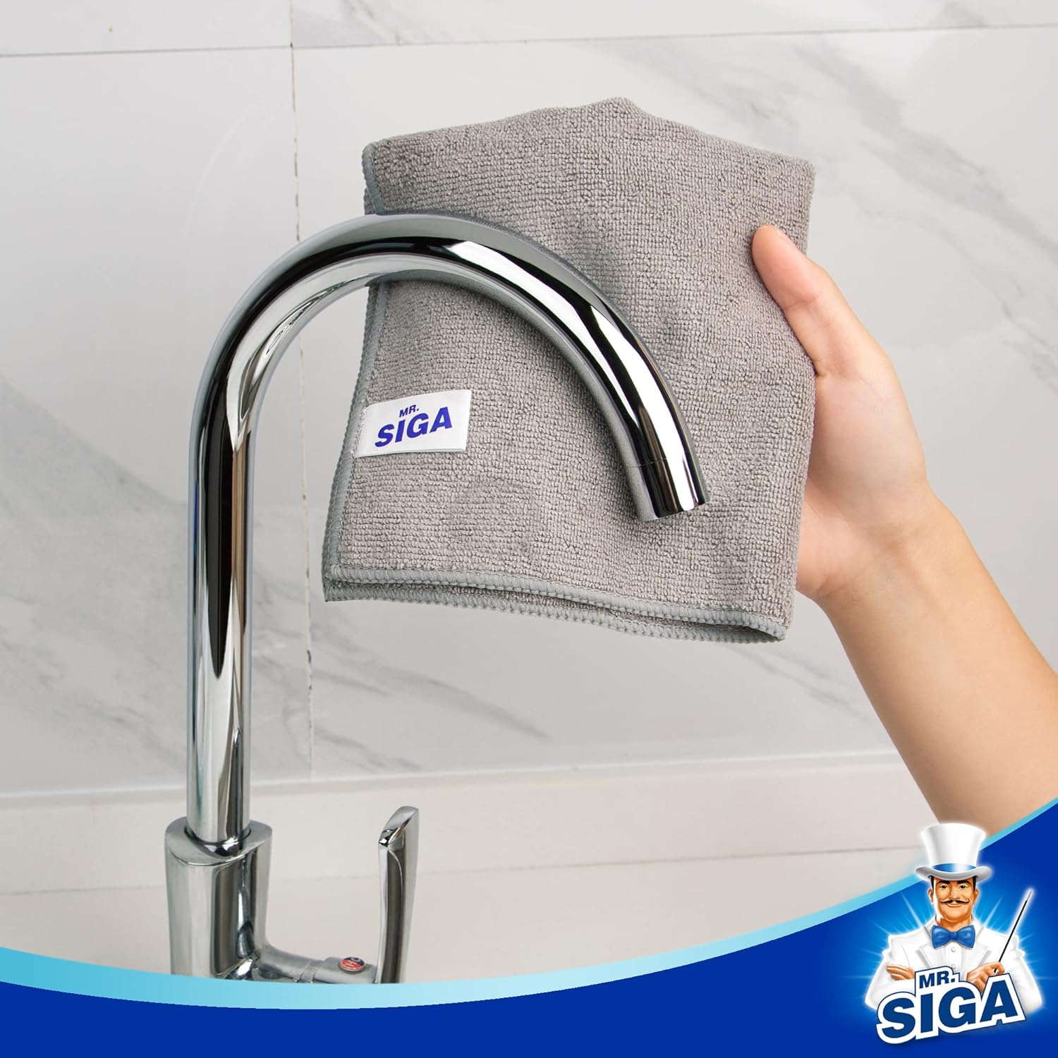 MR.SIGA Microfiber Cleaning Cloths, Streak Free Microfiber Towels, 12 Pack | All-purpose microfiber cloths, ultra absorbent, reusable household cleaning towels, Gray, 32 x 32 cm(12.6 x 12.6 inch) - Image 4