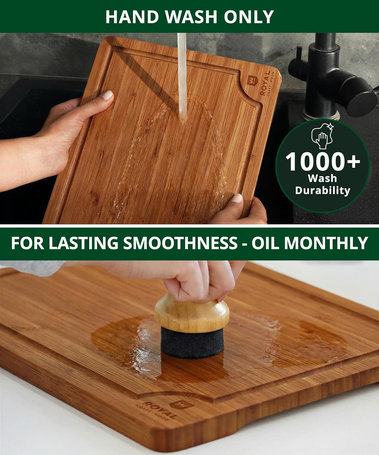 ROYAL CRAFT WOOD Wooden Cutting Boards for Kitchen Appliances - Non Toxic Bamboo Wood Cutting Board Set with Deep Juice Groove, Side Handles, Charcuterie & Butcher Block for Meat, Meal Prep & Serving - Image 7