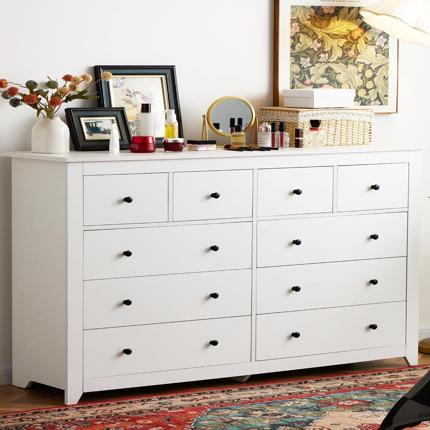 EnHomee White Dresser for Bedroom with 10 Drawer, Multi-Layer Organization | Modern Wood Chest, 52"W TV Stand Versatile for Living Room Entryway Closet, Metal Frame and Handles, Smooth Glides, Anti-Tip - Image 3