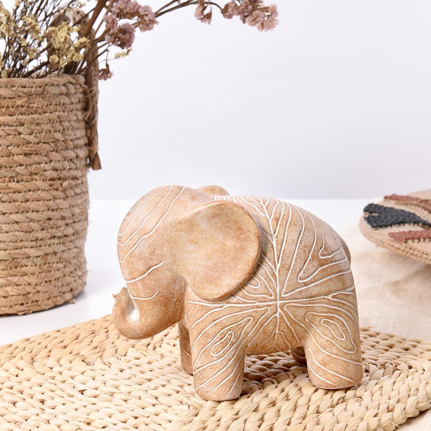Elephant Statue, African Animal Decor, Wooden Elephant Gift for Women, Boho Decor for Living Room, Shelf, Office(1Pack, Small ) - Image 4