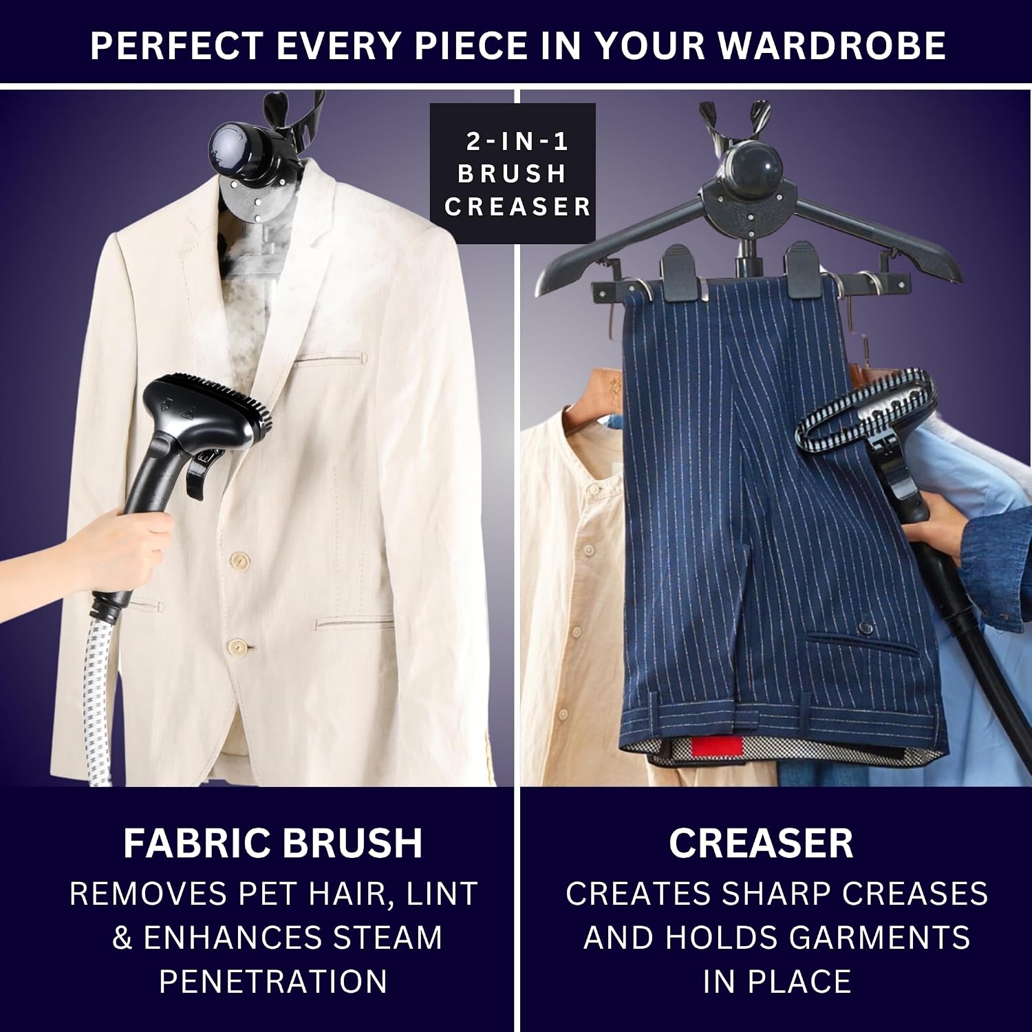 SALAV Heavy Duty Commercial Full-Size Garment Steamer with Foot Pedals and Extra Large 3L (101.5 oz) Water Tank, 1800 watts of Poweful Steam (Navy) - Image 3