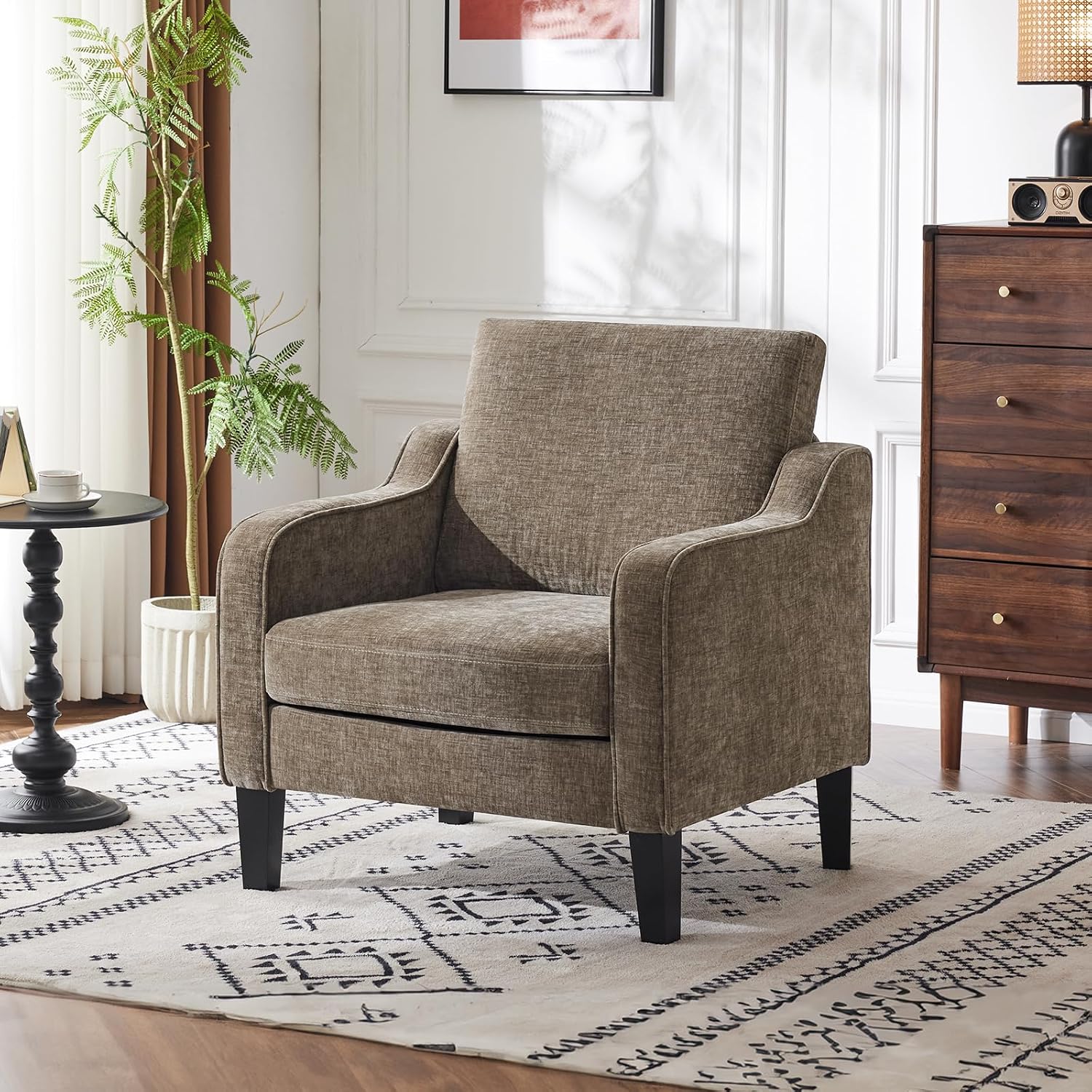 VINGLI Accent Chair for Living Room Chairs Light Brown Reading Chair for Bedroom Scooped Arm Chair Mid Century Modern Accent Chairs Upholstered Comfy Chair for Apartment, Waiting Room - Image 2