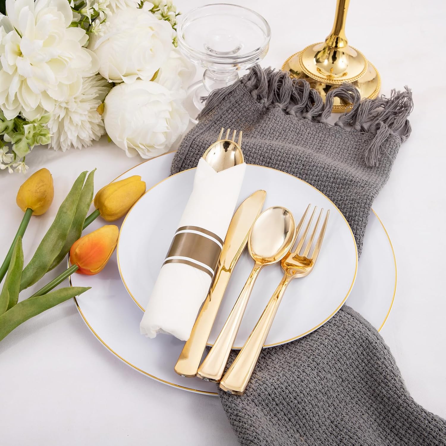 120 Pack Gold Plastic Silverware Wrapped Cutlery Set with Napkin | Heavy Duty Pre Rolled Disposable Gold Utensils Wrapped Flatware Cutlery Set for Wedding, Party & Catering - Image 8
