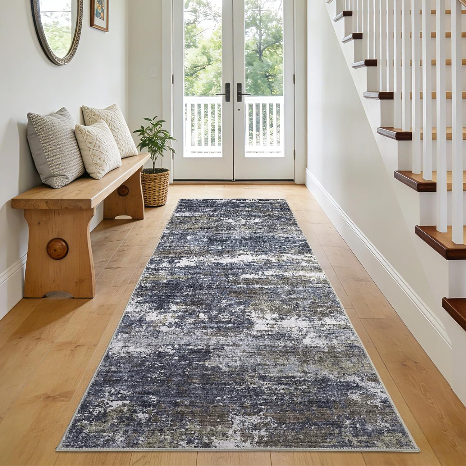 GarveeHome 2x8 Runner Rugs Machine Stain Resistant Abstract Rug Grey Brown | Washable Non-Slip Backing Soft Indoor Runner Carpet for Hallway Bedroom - Image 2