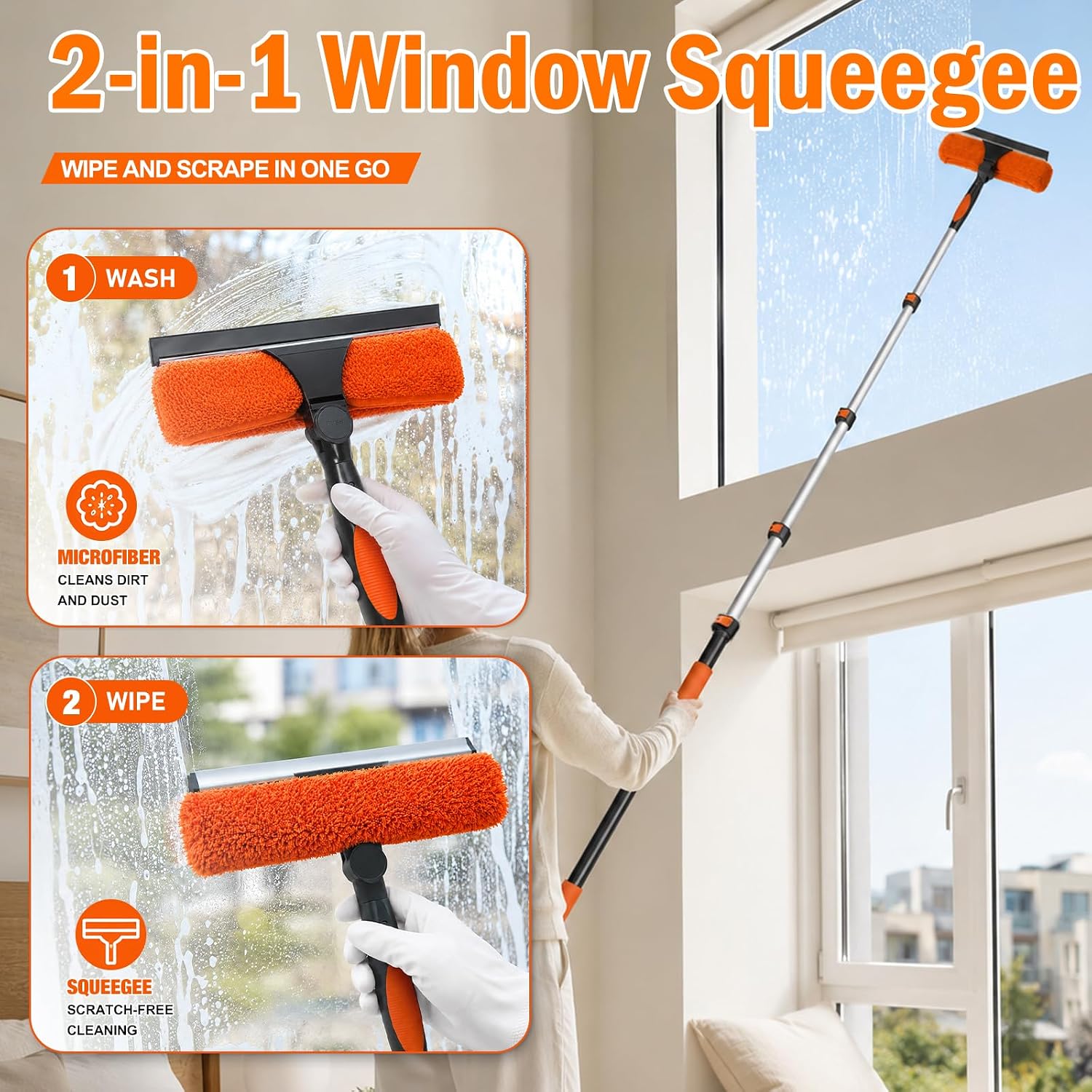 LAANPOLE 26FT High Reach Duster Cleaning Kit with Extension Pole, High Ceiling Fan Cleaner Duster Tool for Fan Blades, Window Washing Kit with Microfiber Feather Duster & Window Squeegee - Image 5