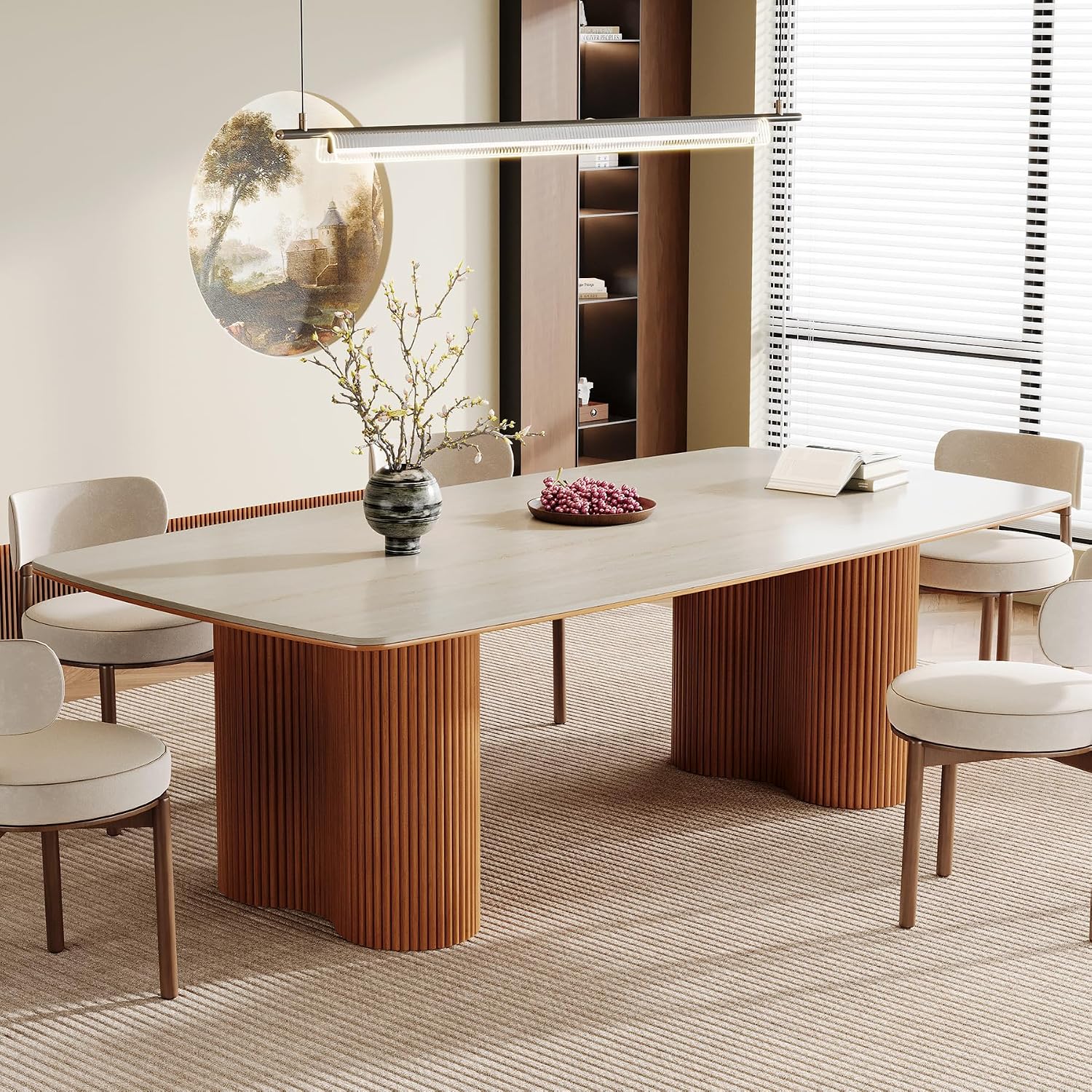 Tribesigns 78.7" Sintered Stone Dining Table for 8-10,Luxury Rectangular Kitchen Table with Solid Wood Legs, Mid-Century Dining Room Table for Living Room