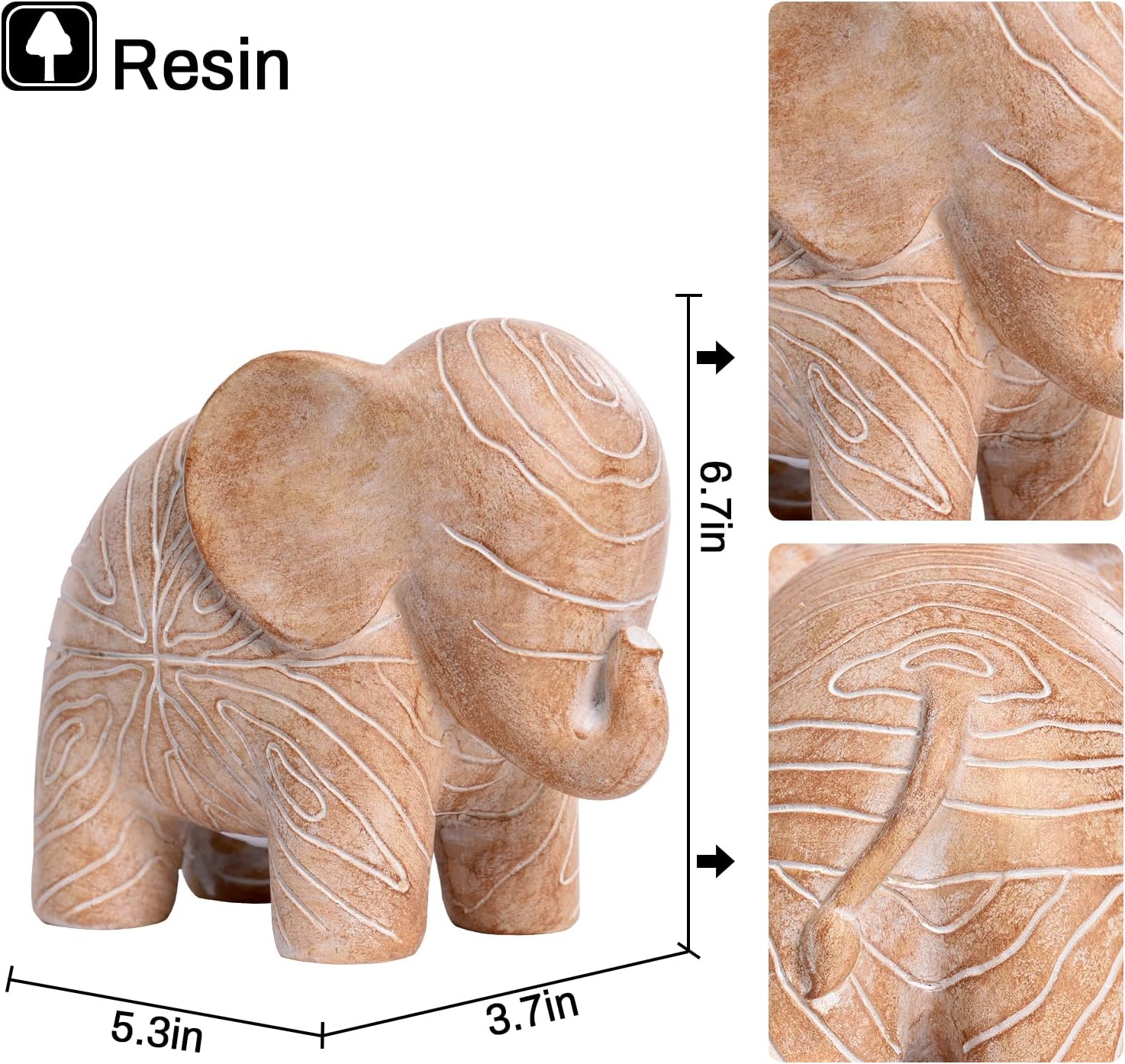 Elephant Statue, African Animal Decor, Wooden Elephant Gift for Women, Boho Decor for Living Room, Shelf, Office(1Pack, Small ) - Image 2