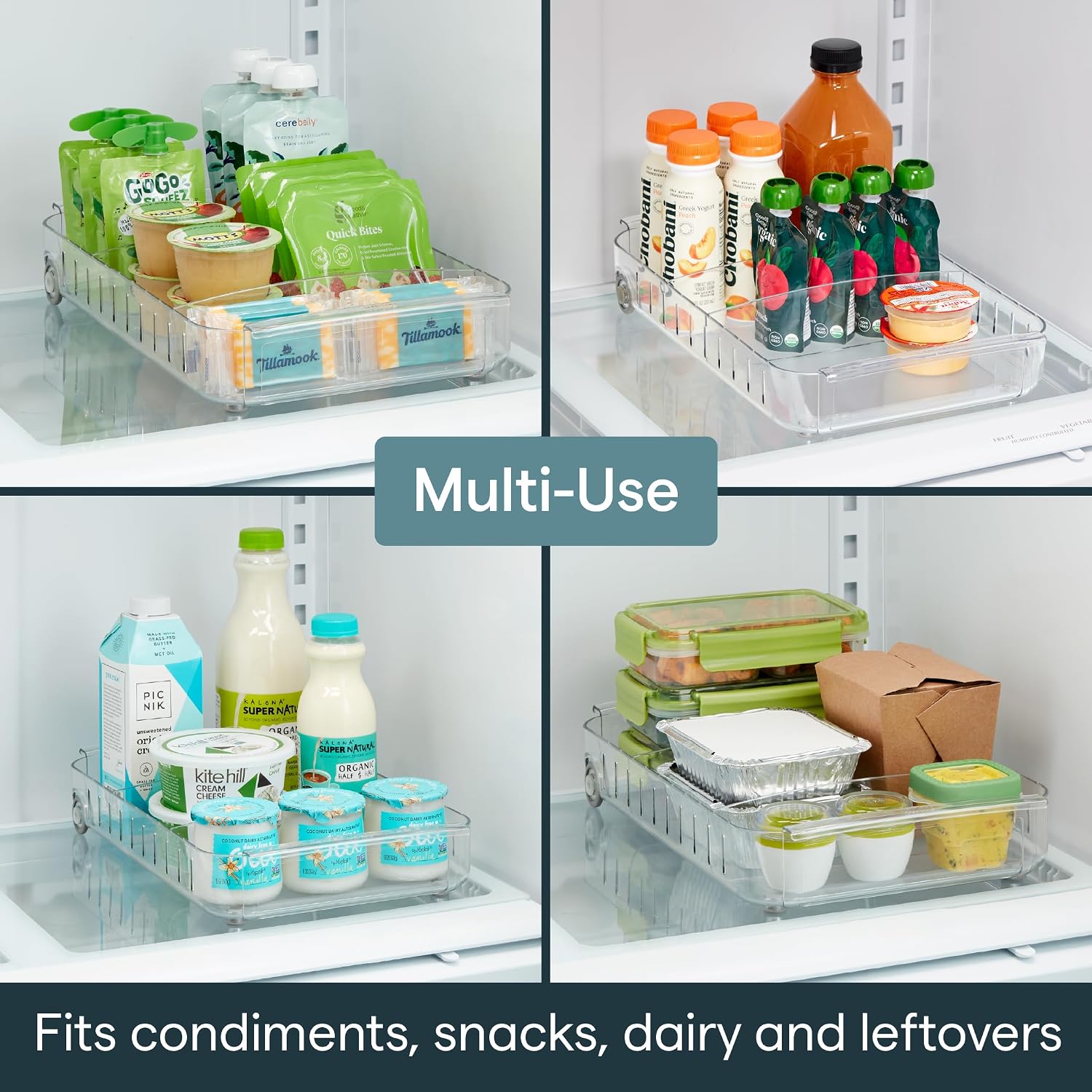 YouCopia RollOut Fridge Caddy BPA-Free Clear Rolling Refrigerator Organizer Bin with Adjustable Dividers and Handles, 9" Wide - Image 7