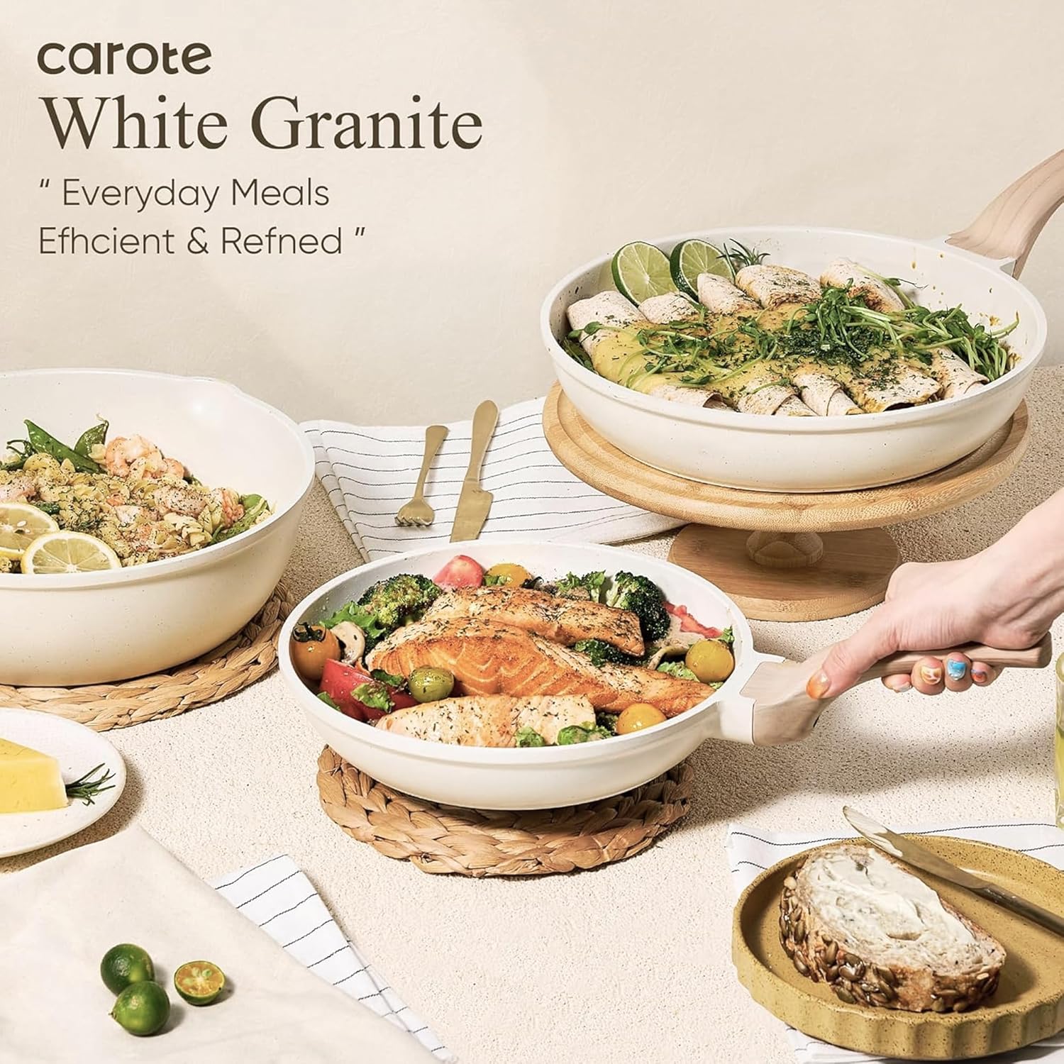 CAROTE 21pcs Pots and Pans Set, Nonstick Cookware Sets, with Egg Pan | Induction Kitchen Cooking Set, Durable, Easy Food Release, Fast & Even Heating, with Frying Pan - Image 9