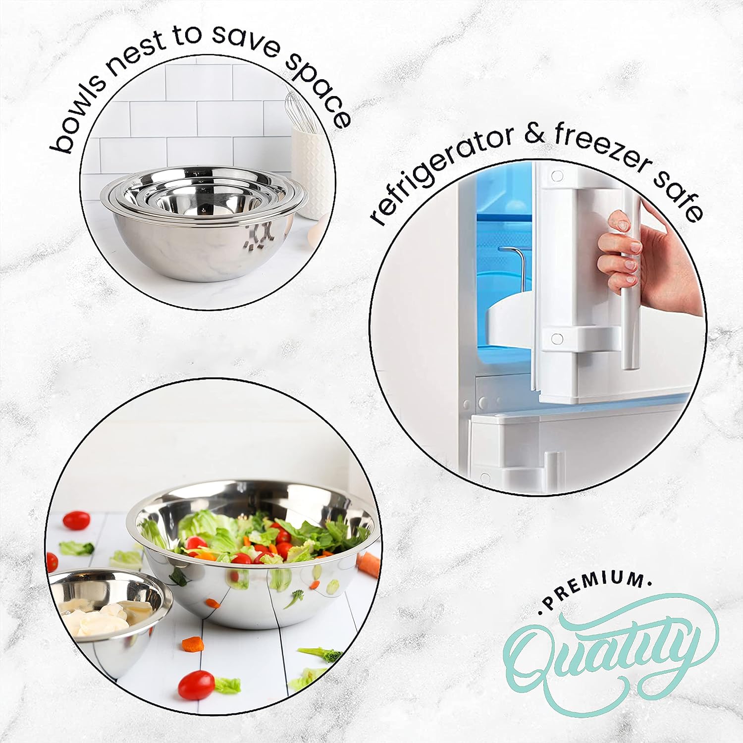 WHYSKO Stainless Steel Mixing Bowls Set, 5-Piece Meal Prep & Food Storage | .75, 1.5, 3, 4 & 5 Quart Metal Mixing Bowls Set for Prep, Serving, Baking & Food Storage, Ecofriendly, Dishwasher Safe - Image 7