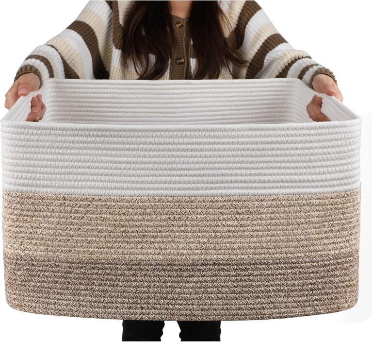 OIAHOMY Large Blanket Basket, 22”x17”x12” Laundry Baskets, Nursery Blanket Storage Living Room, Toy Storage With Handle, Rectangle Woven Baskets-Gradient Yellow