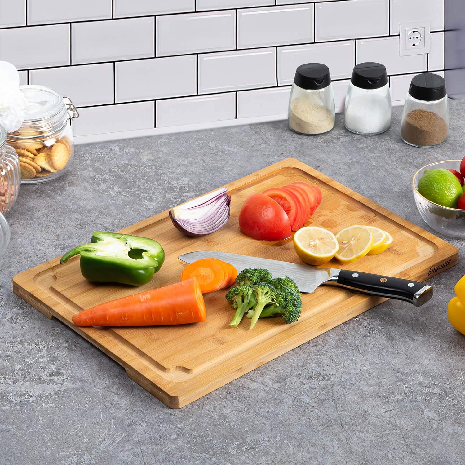 Extra Large Cutting Board, 17.6" Bamboo Cutting Boards for Kitchen with Juice Groove and Handles Kitchen Chopping Board for Meat Cheese board Heavy Duty Serving Tray, XL, Empune - Image 4