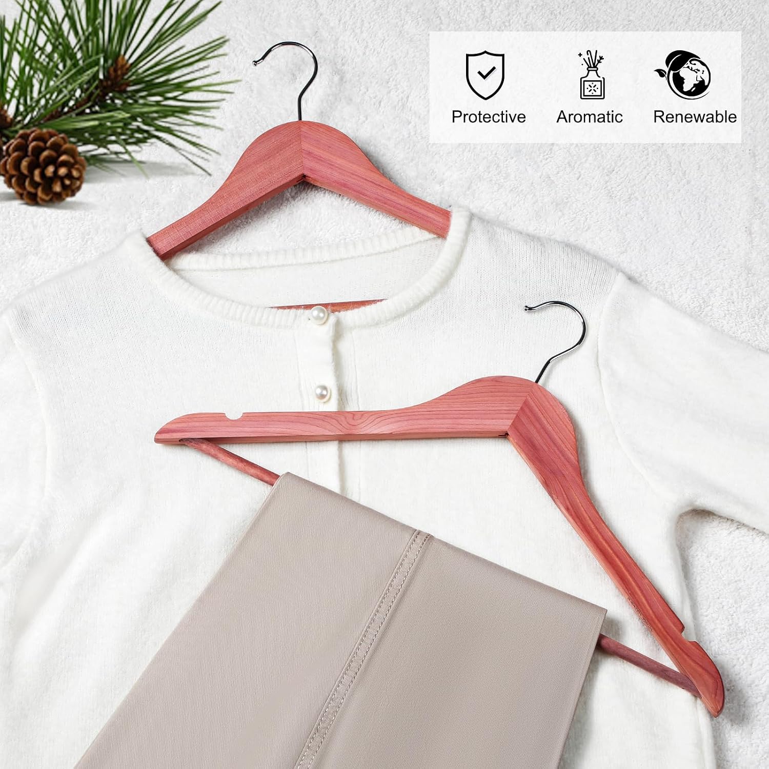 TOPIA HANGER American Red Cedar Wooden Hangers 30 Pack, Clothes Hangers for Closet, Wood Suit Hangers with Smooth Cut Notches, 360°Flexible Hook, Non-Slip Pants Bar(Natural)-CT07C30 | Wood Suit Hangers with Smooth Cut Notches,100% Natural Cedar Wood, 360°Flexible Hook, Non-Slip Pants Bar(Natural)-CT07C30 - Image 6