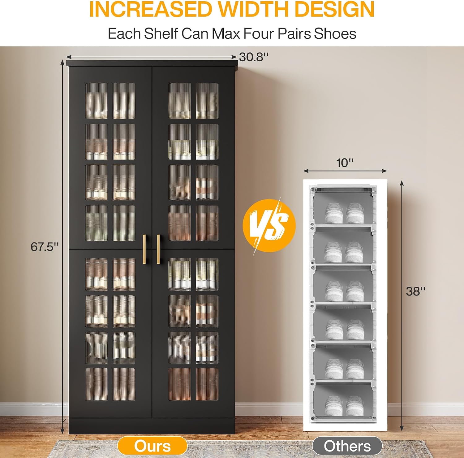 Tribesigns Tall Shoe Cabinet with Doors, 8-Tier Modern Shoe Storage Cabinet | Shoe Rack Cabinet with Adjustable Shelves, Stable and Sturdy, Tall Shoe Organizer for Entryway, Hallway, Closet, Black - Image 2