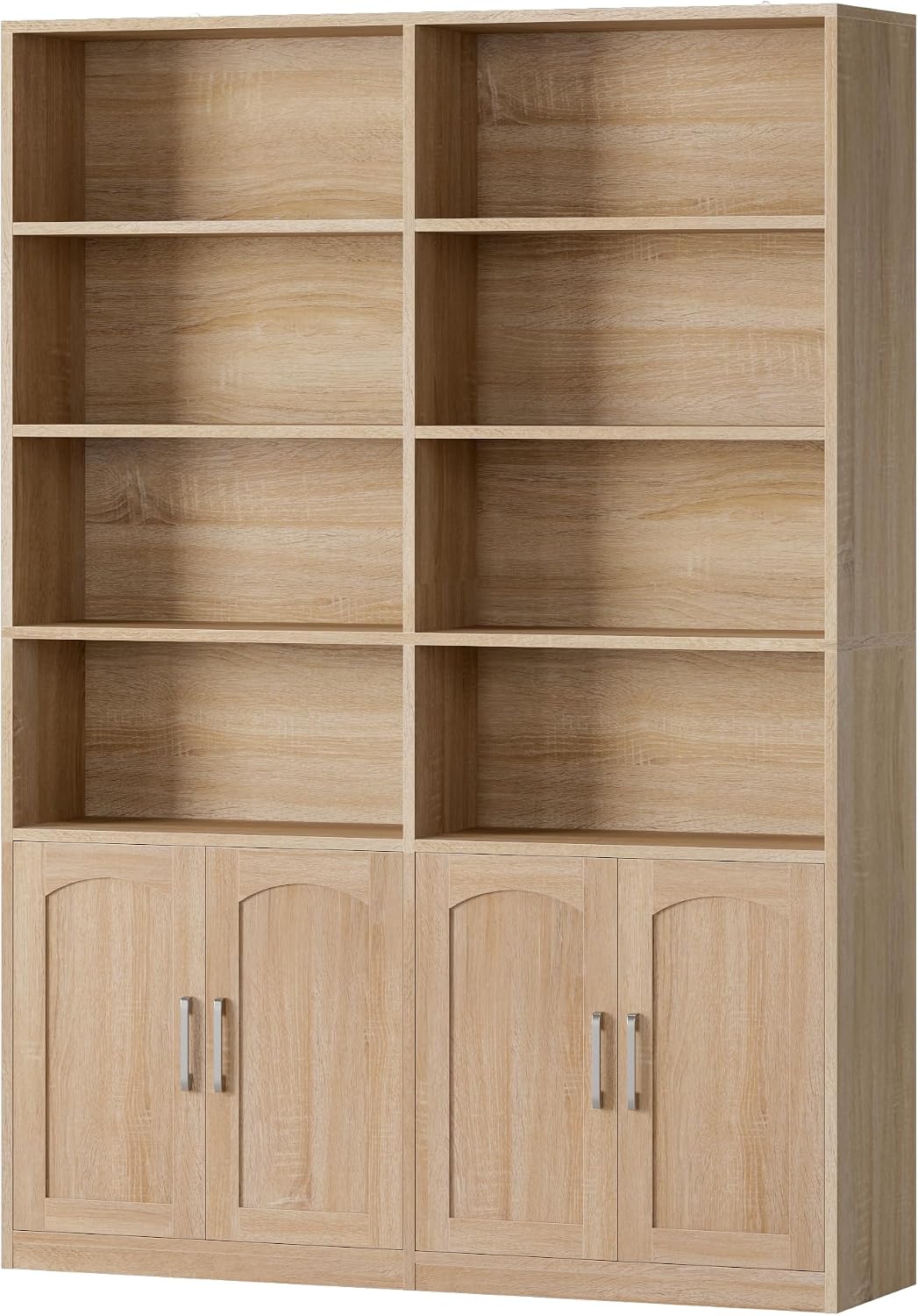 Bookshelf and Bookcase with Doors, Double Wide Large Bookshelves | Industrial Open Display Shelves 6 Tier, 73'' Tall Bookshelf with Storage Cabinets for Office, Home, Living Room,Light Oak - Image 7
