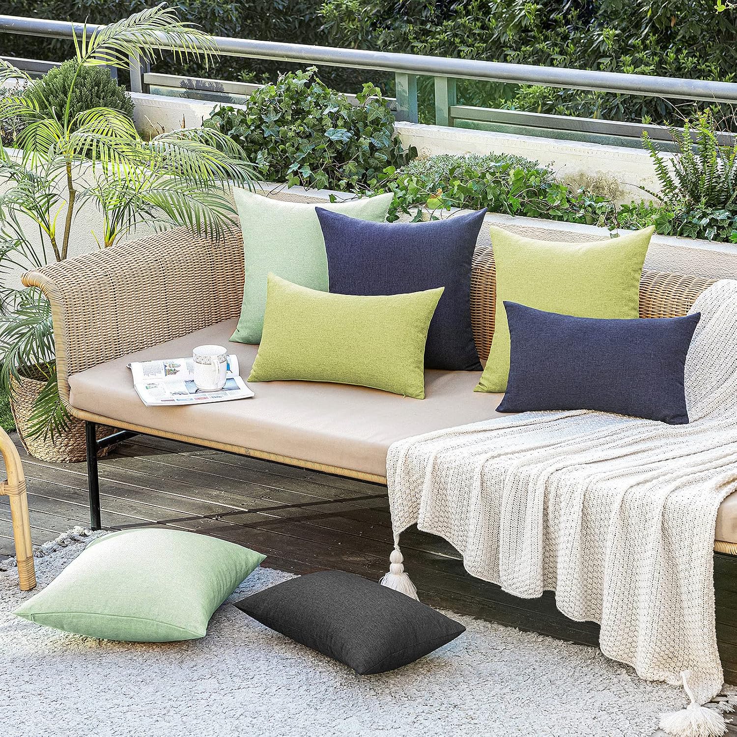 MIULEE Decorative Outdoor Pillow Covers Waterproof 18x18 Navy | Solid Faux Linen Throw Pillow Covers Set of 2 Farmhouse for Patio Furniture Tent Balcony Garden Couch Sofa Cushion - Image 5